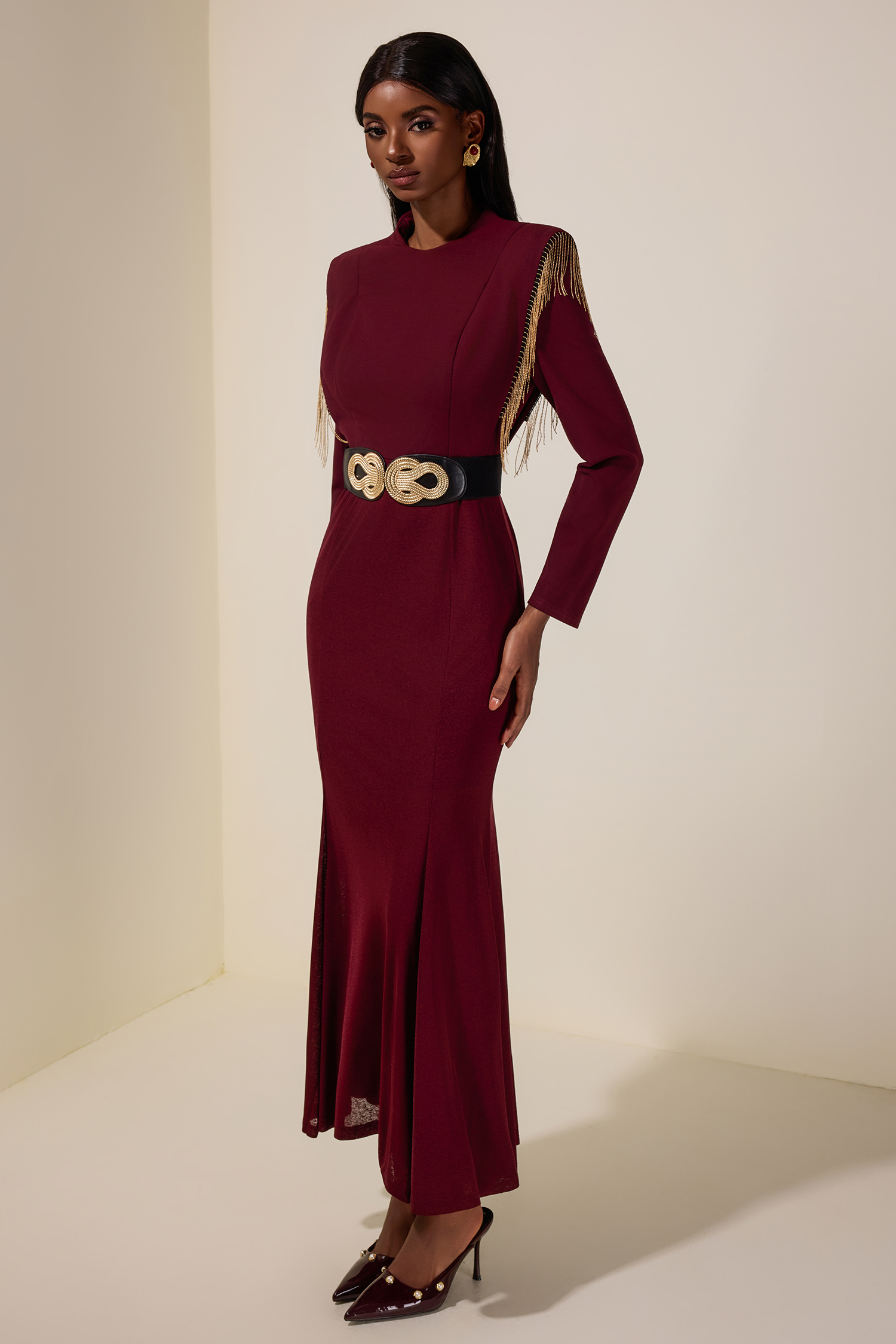 Jersey Tassel Maxi Dress With Belt