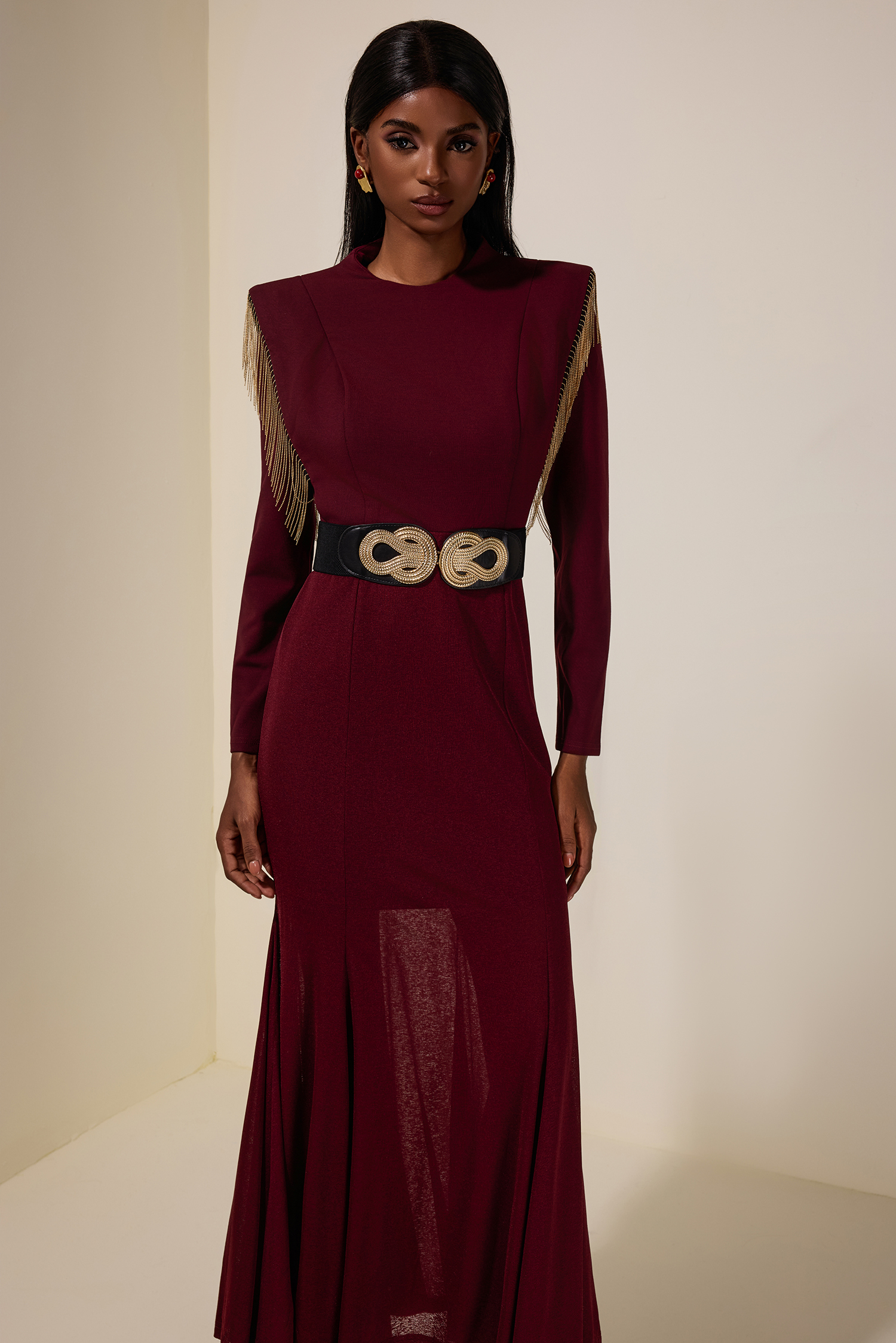 Jersey Tassel Maxi Dress With Belt