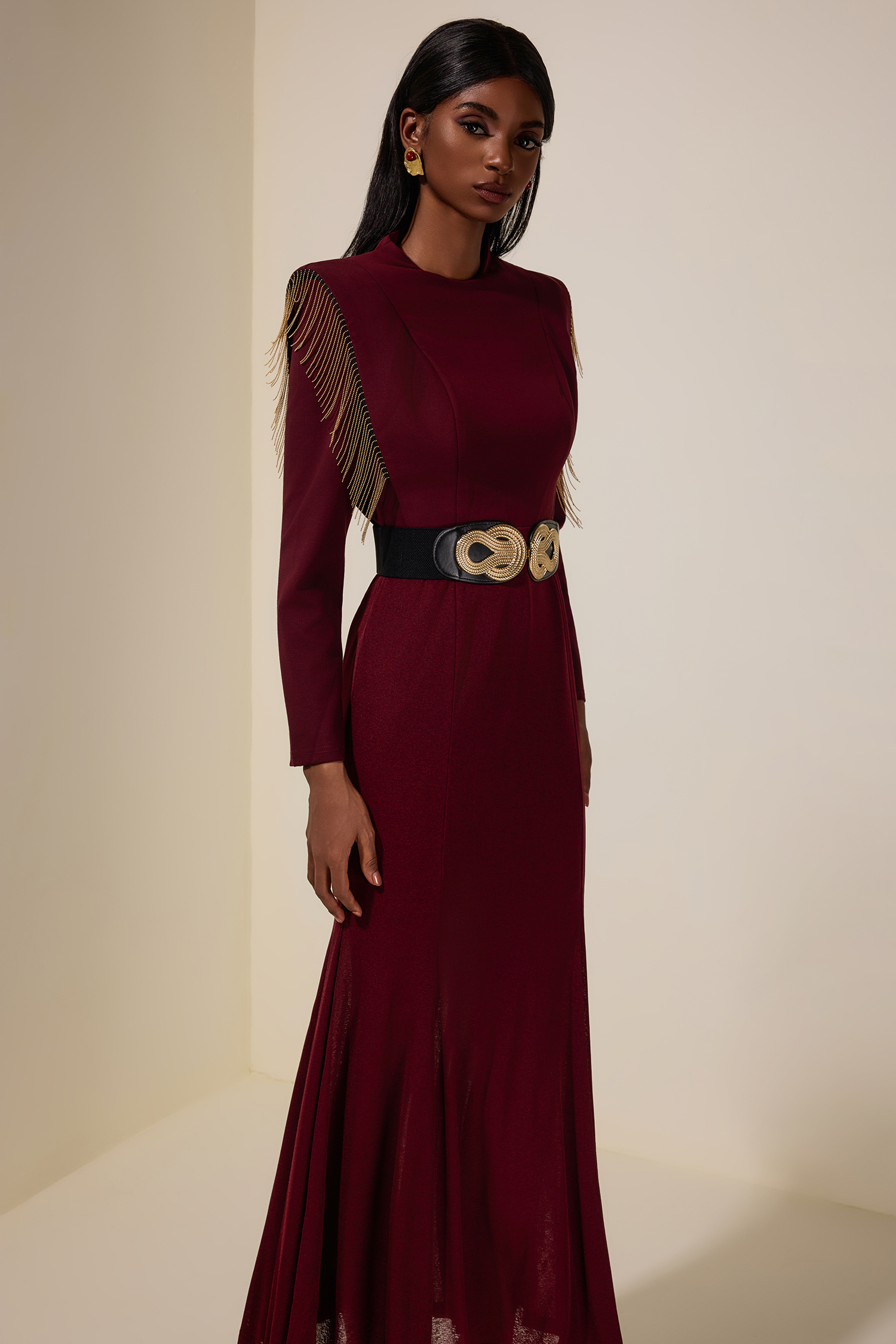 Jersey Tassel Maxi Dress With Belt