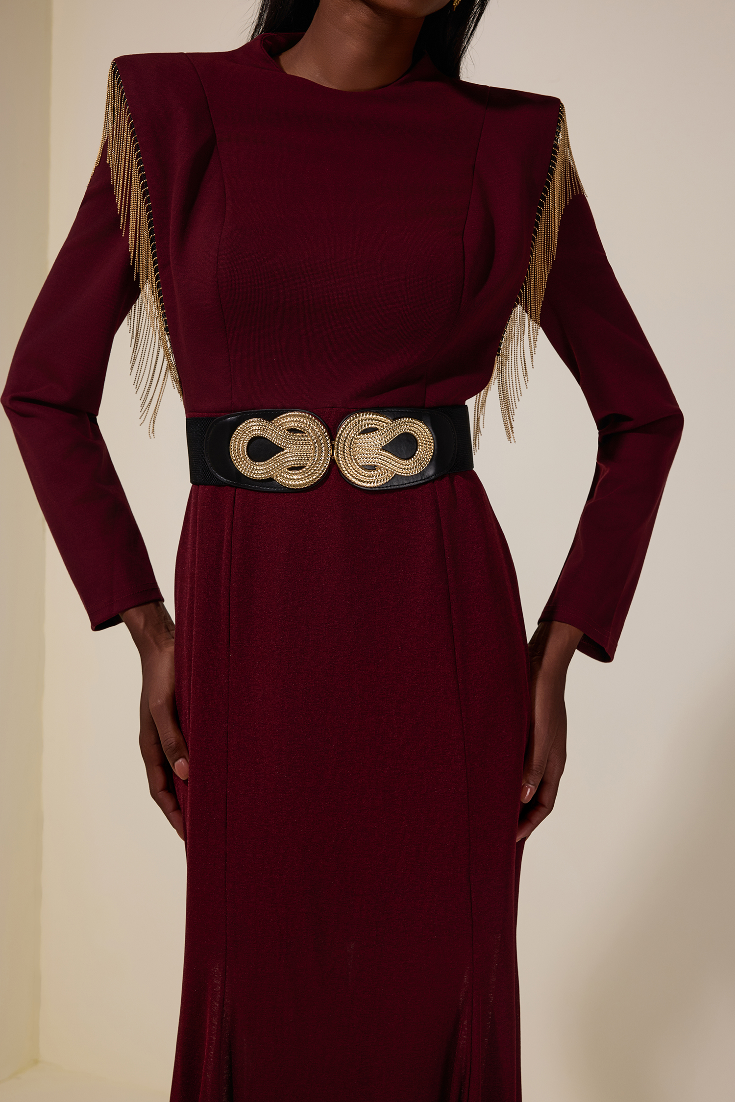 Jersey Tassel Maxi Dress With Belt