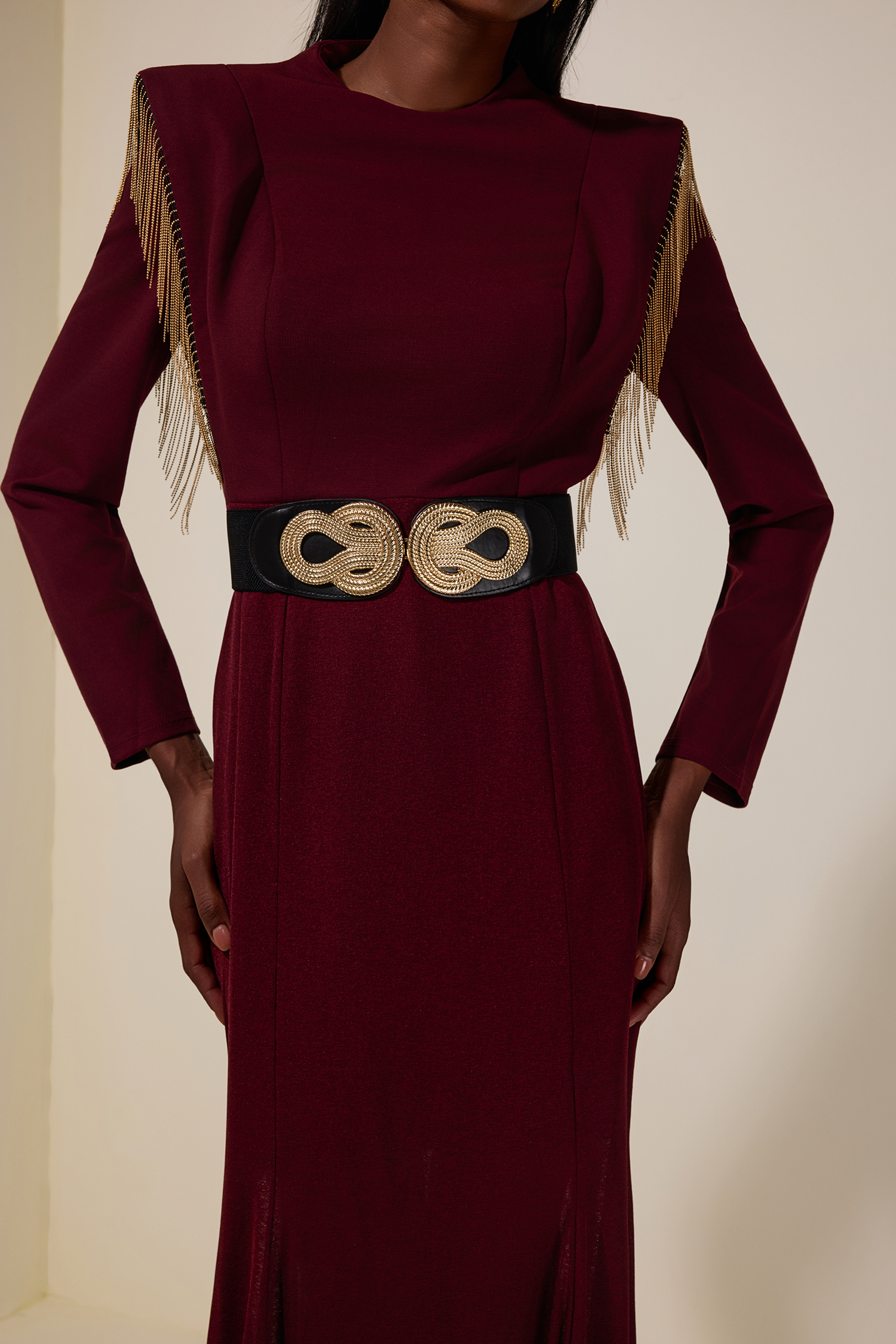 Jersey Tassel Maxi Dress With Belt