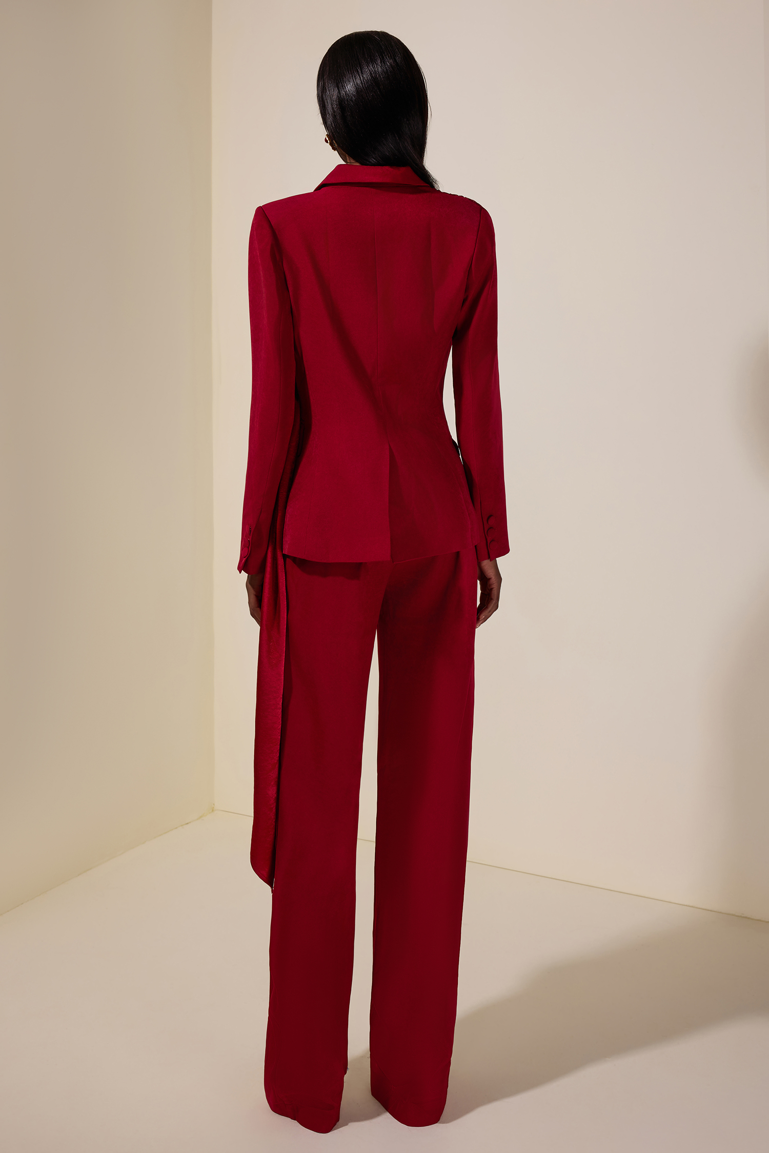 Ribbon Flapped Blazer & High Waist Pants Set