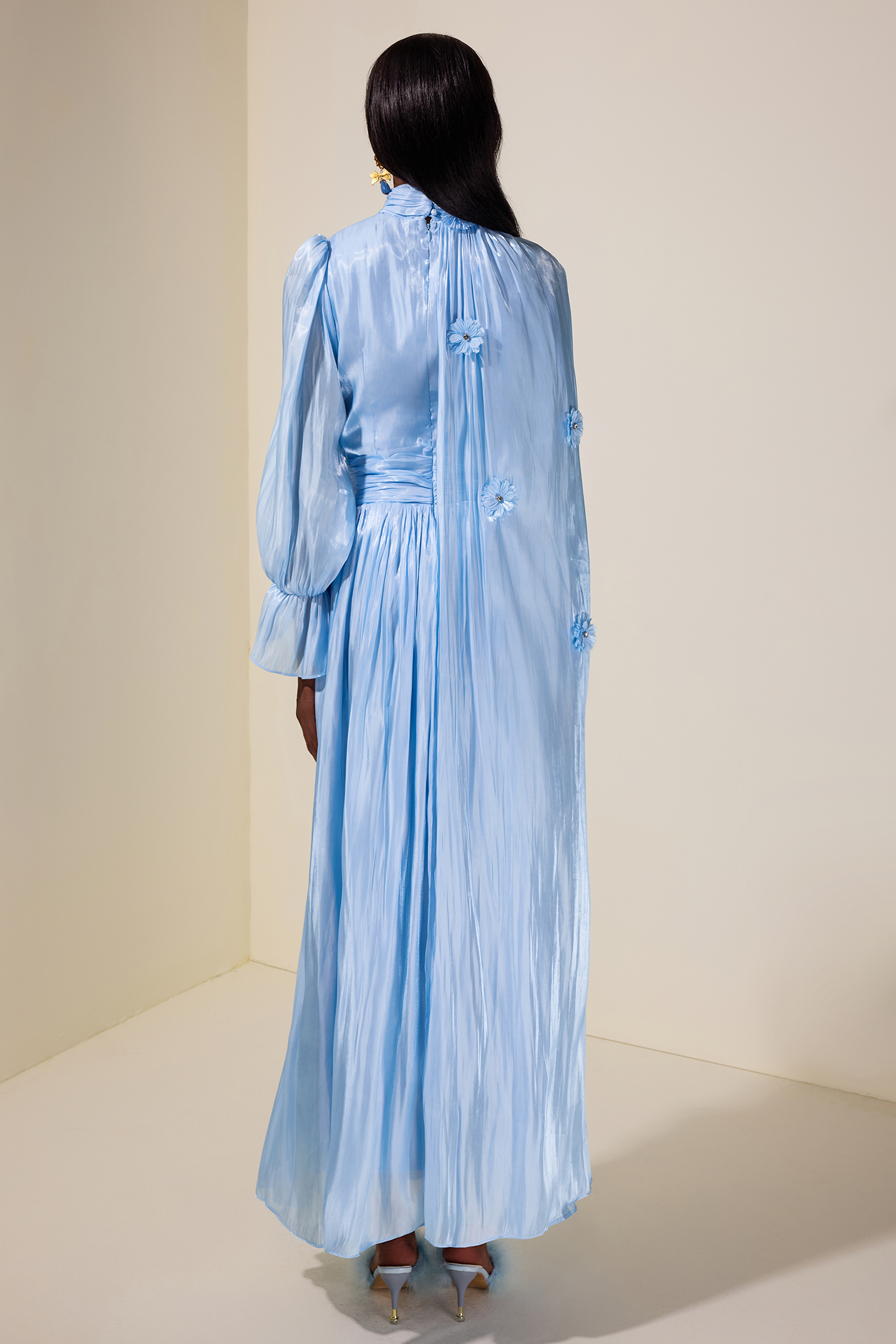 3D Flower Gathering Cape Maxi Dress