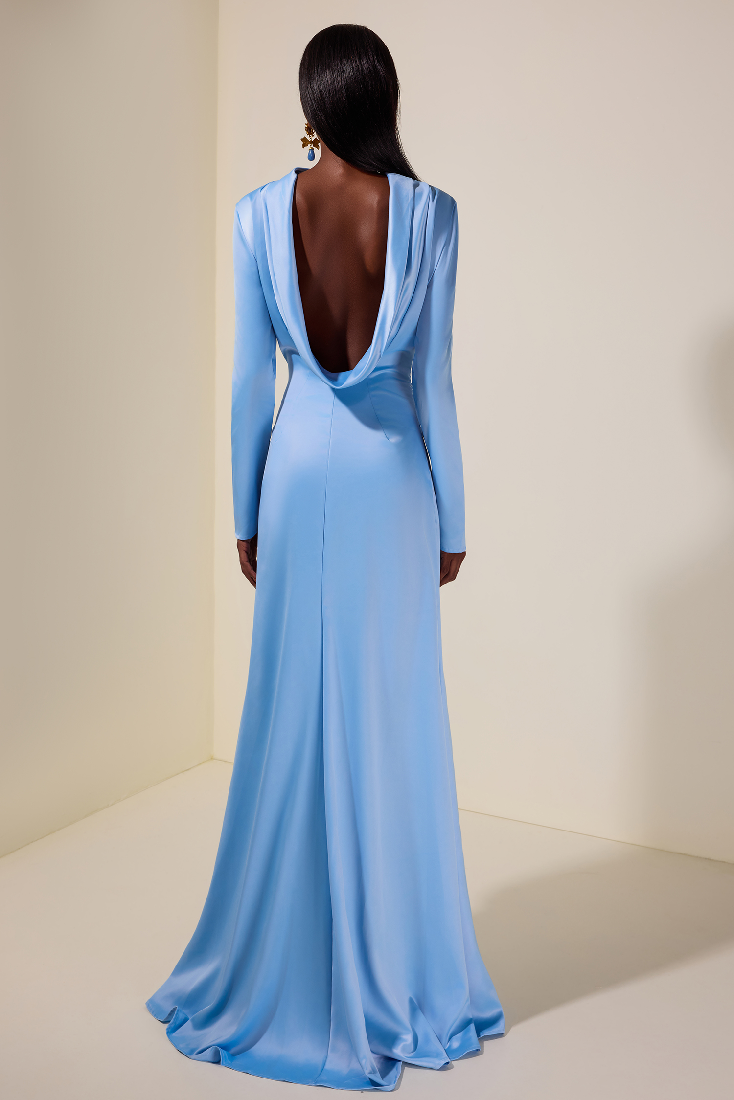 Satin Swing Collar Solid Maxi Dress