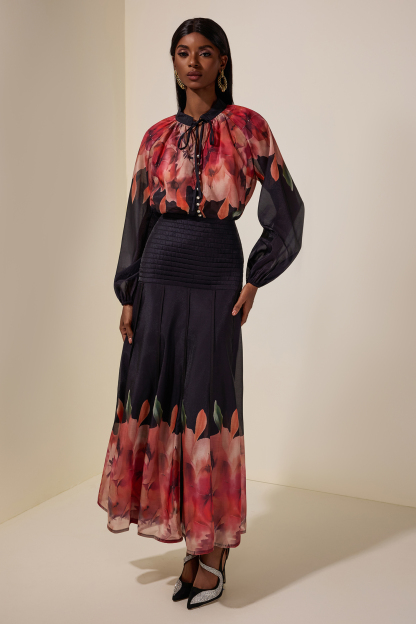 Aude Floral Top & Pleated Midi Skirt Set