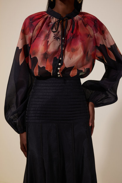 Aude Floral Top & Pleated Midi Skirt Set