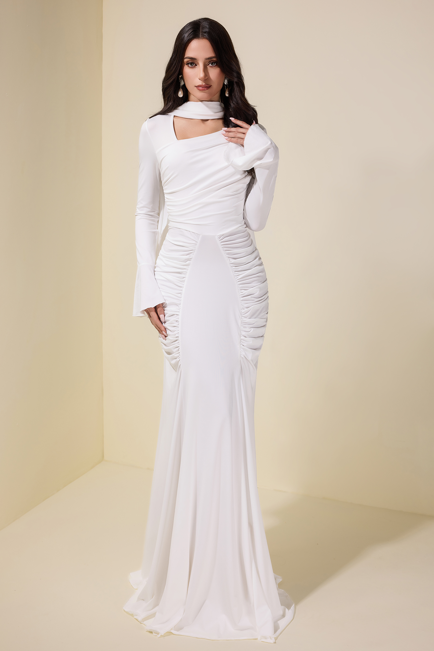 Jersey Gathering Long Sleeve Maxi Dress