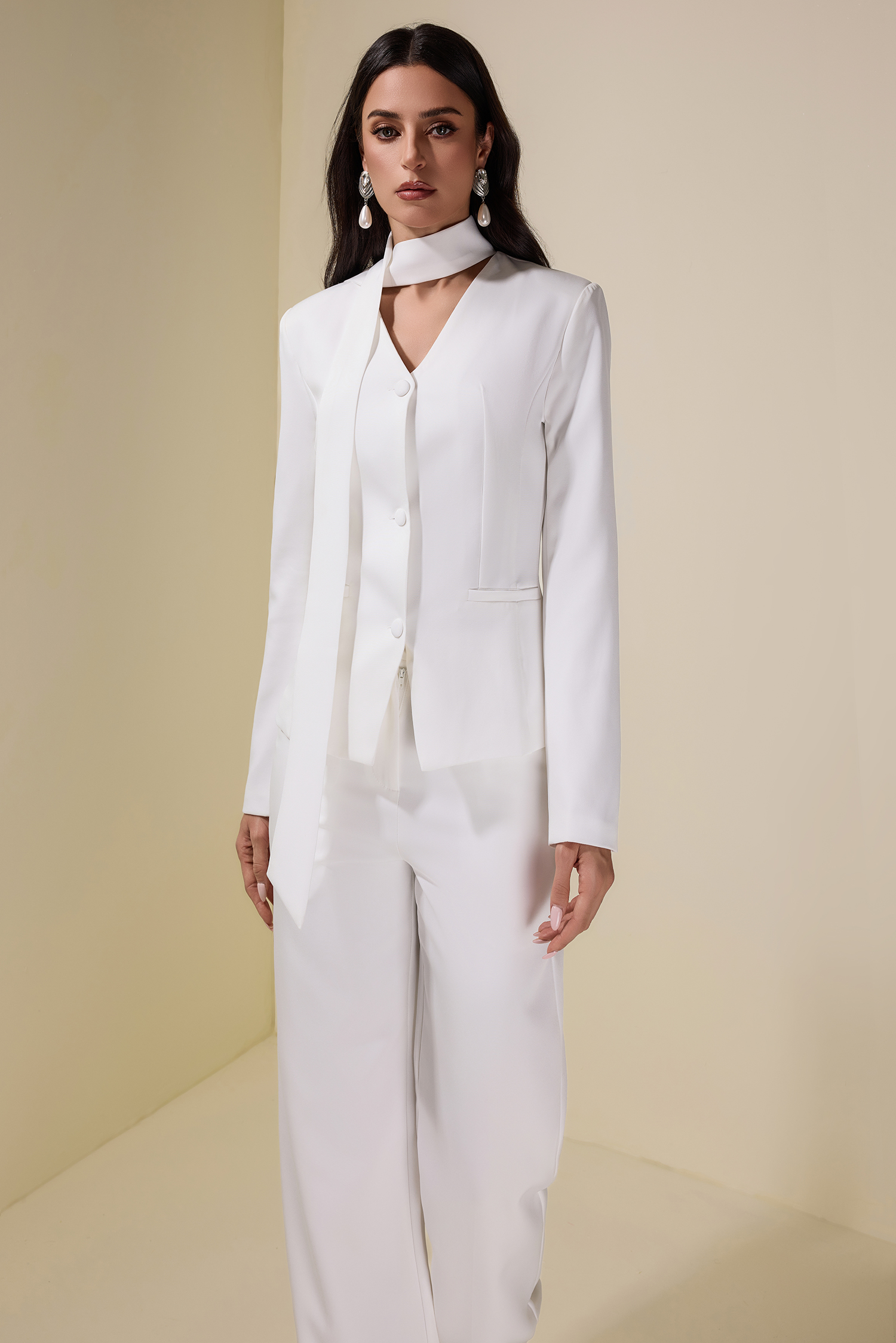 Solid Button Blazer & Pants Set