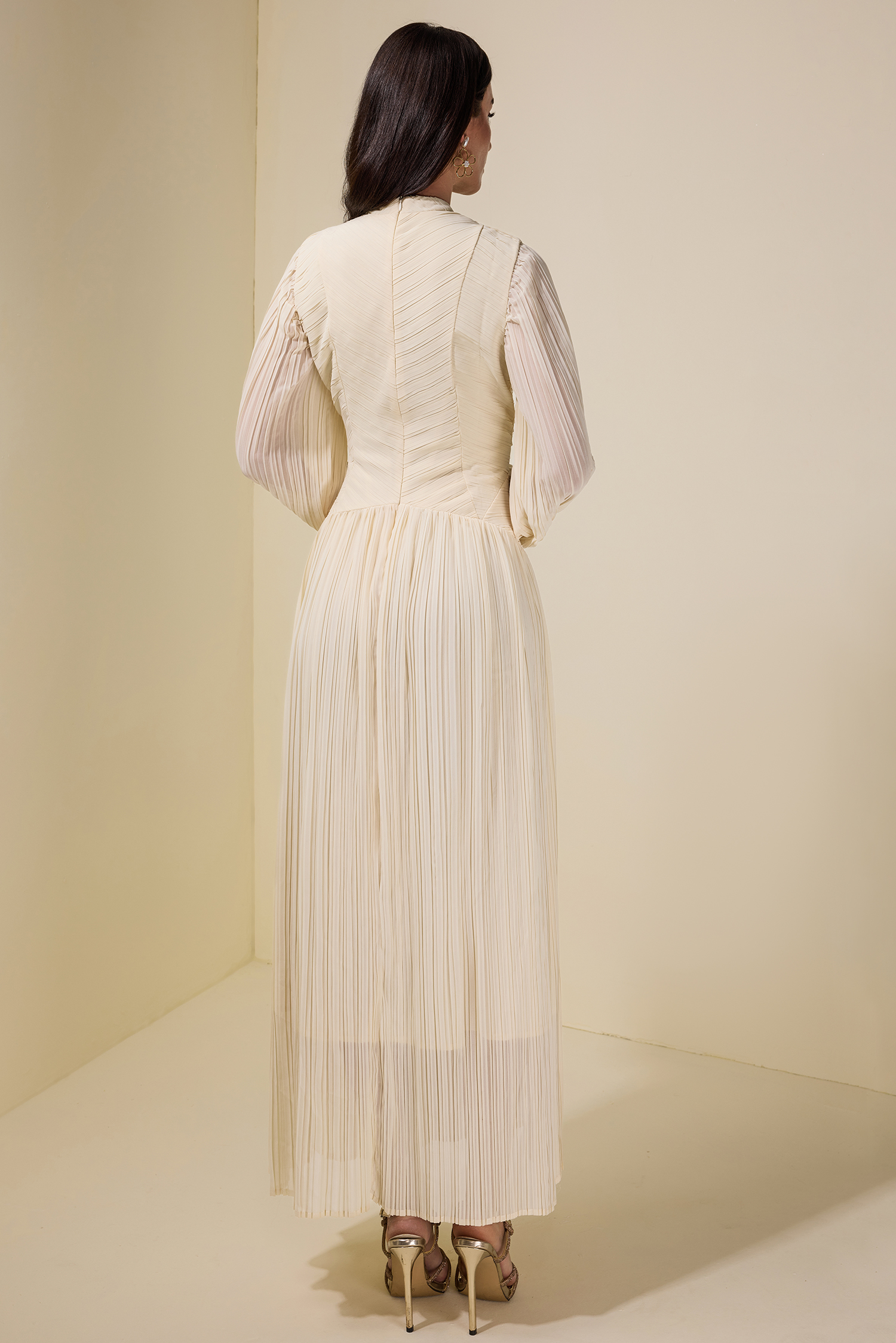 Chiffon Pleated Beaded Maxi Dress