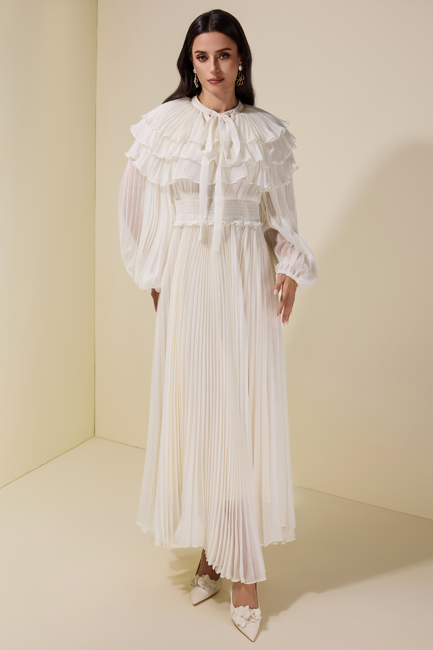 Luxury Pleated Ruffle Maxi Dress