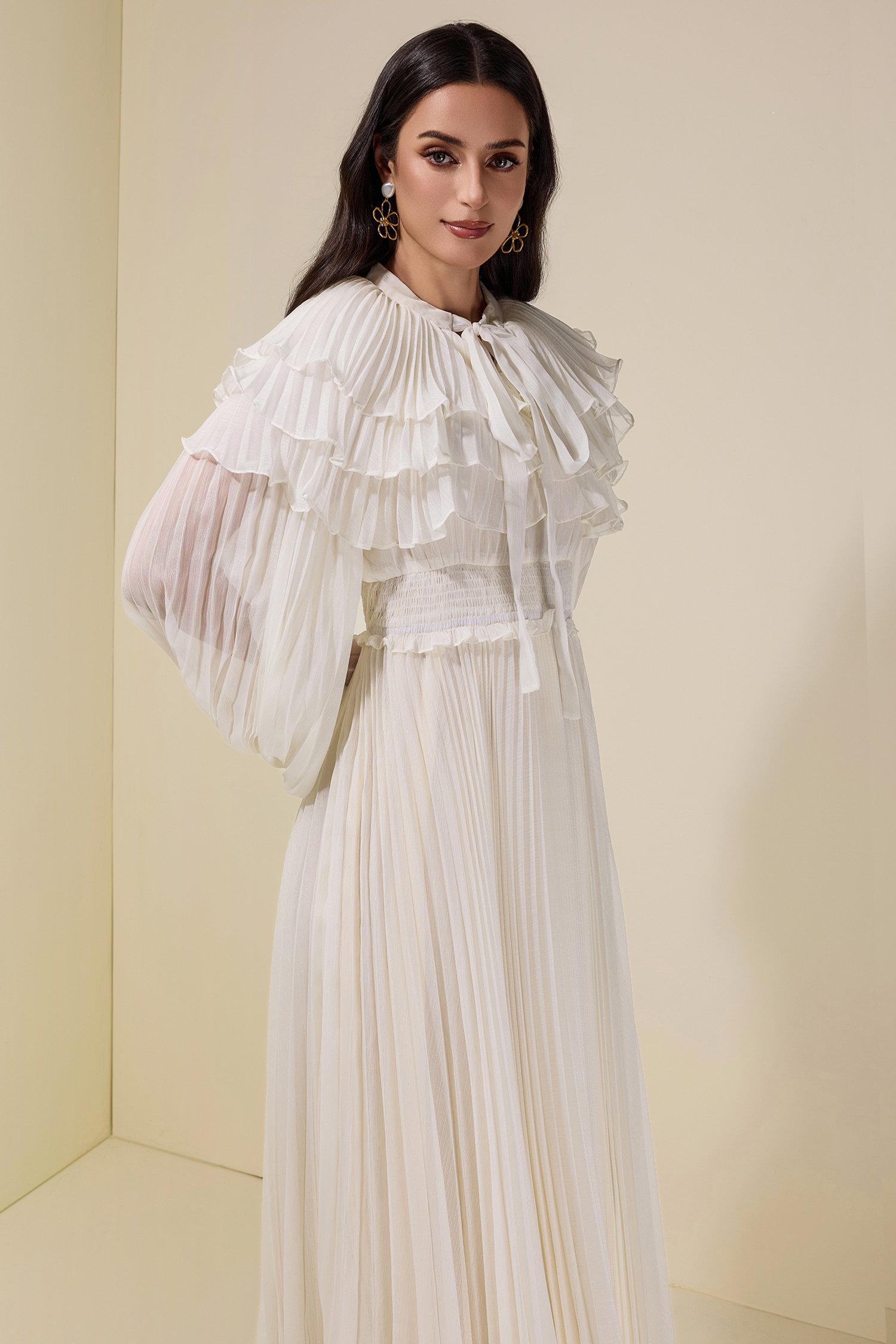 Luxury Pleated Ruffle Maxi Dress