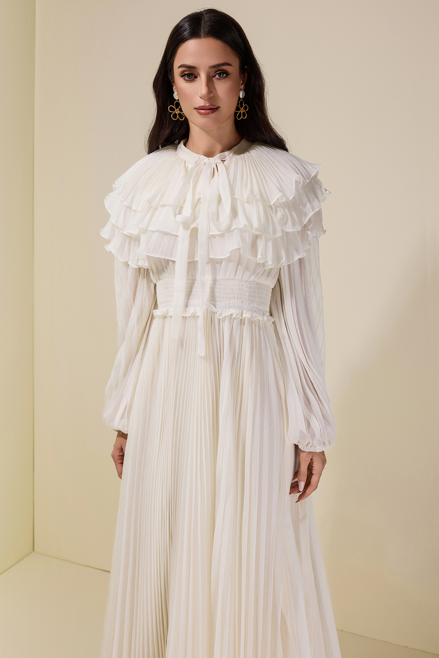 Luxury Pleated Ruffle Maxi Dress