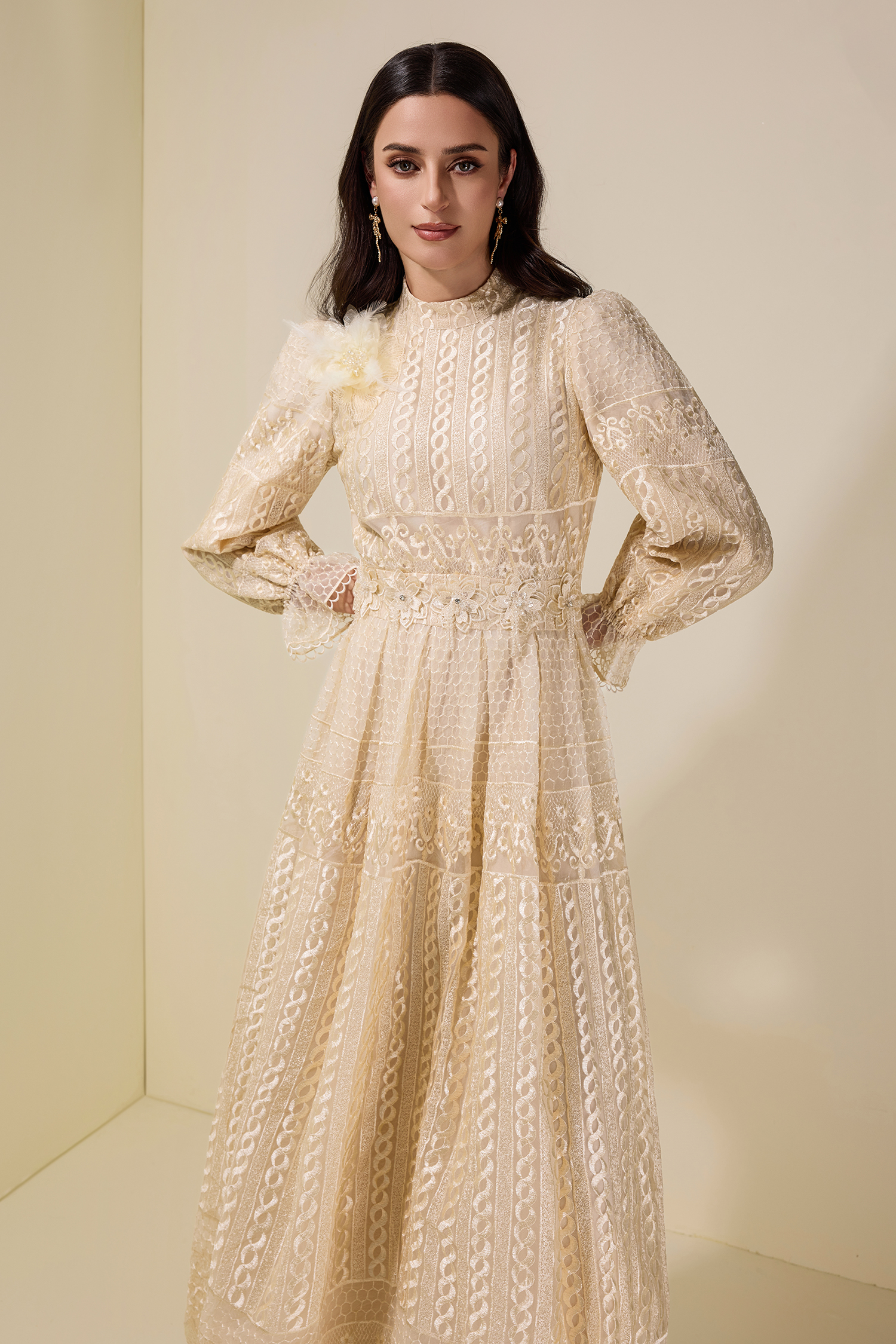 3D Flower Embroidered Beaded Maxi Dress