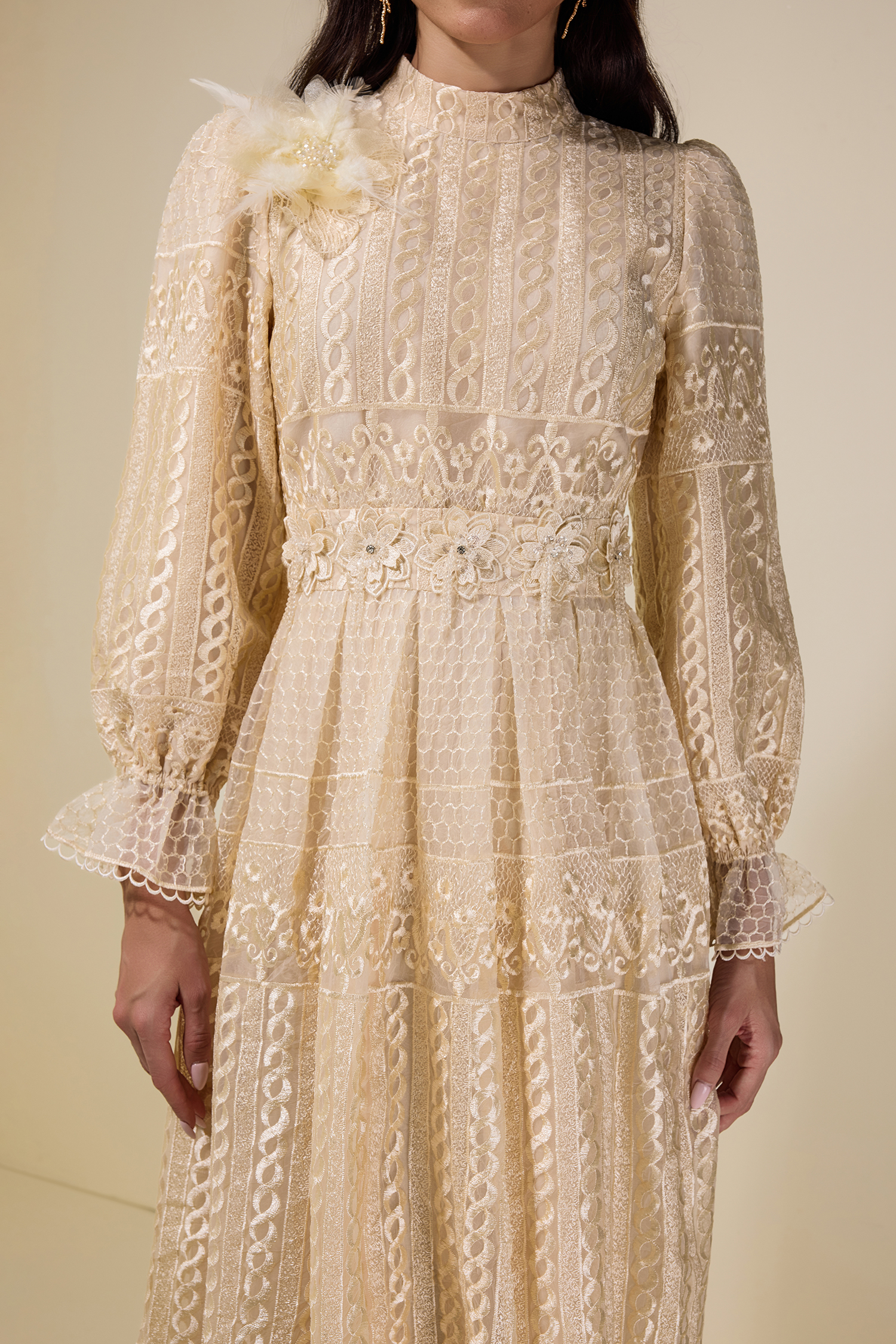 3D Flower Embroidered Beaded Maxi Dress