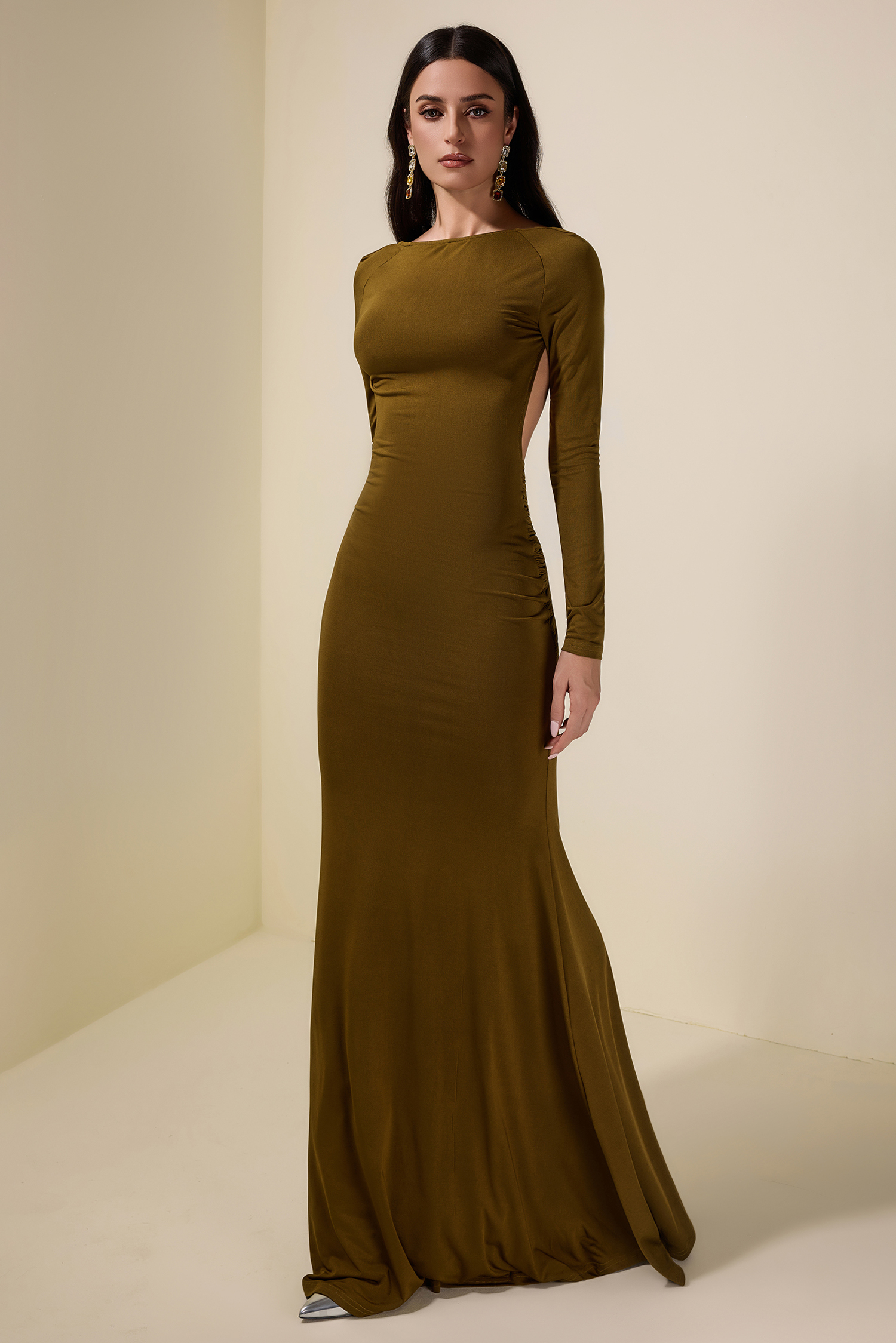 Jersey Backless Knotted Maxi Dress