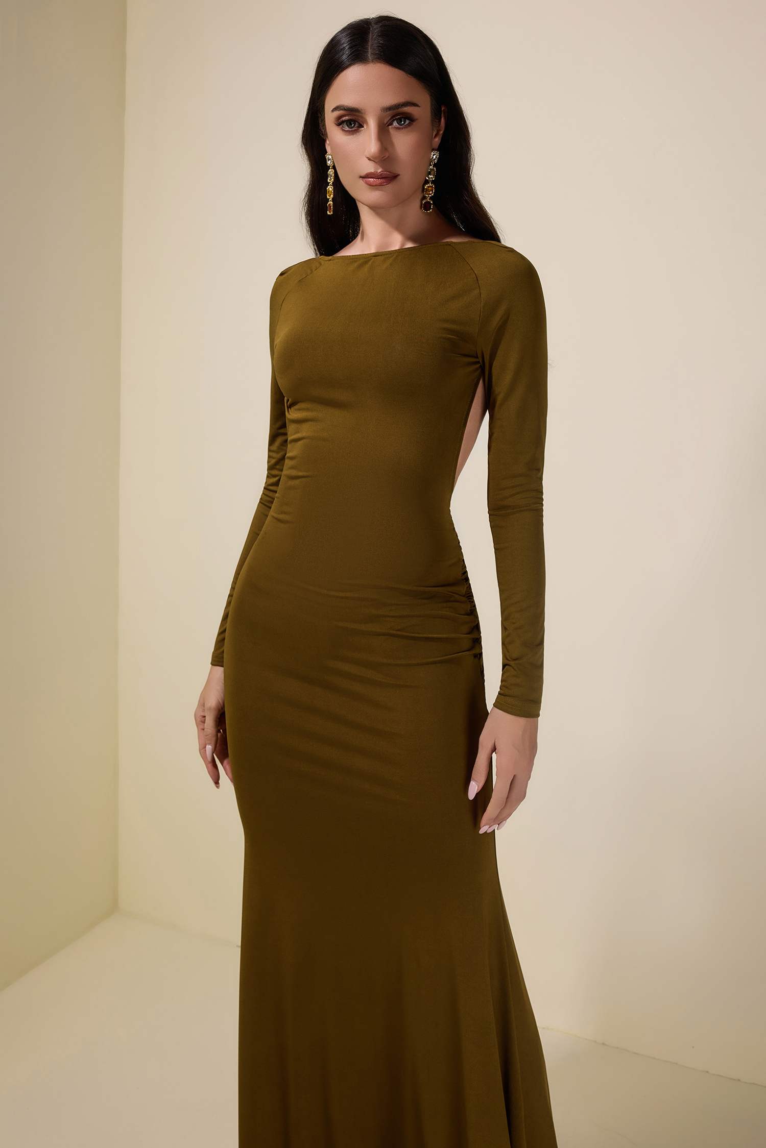 Jersey Backless Knotted Maxi Dress