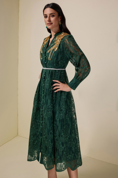 Lace Sequin Embroidered Midi Dress