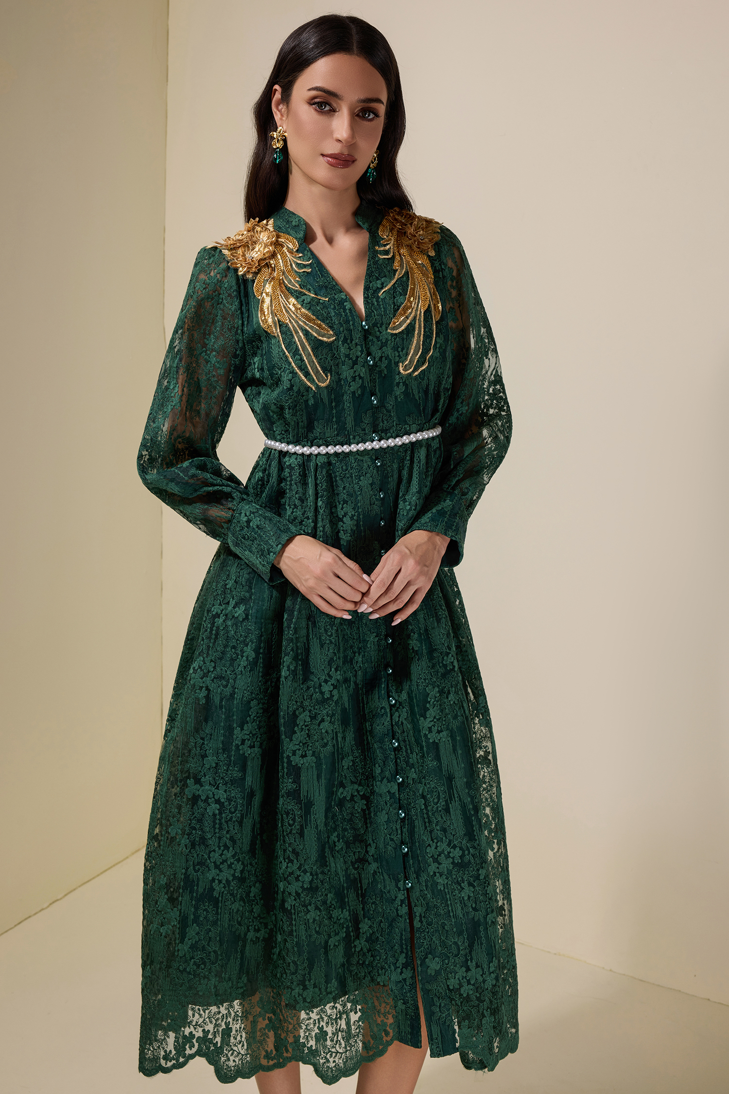 Lace Sequin Embroidered Midi Dress