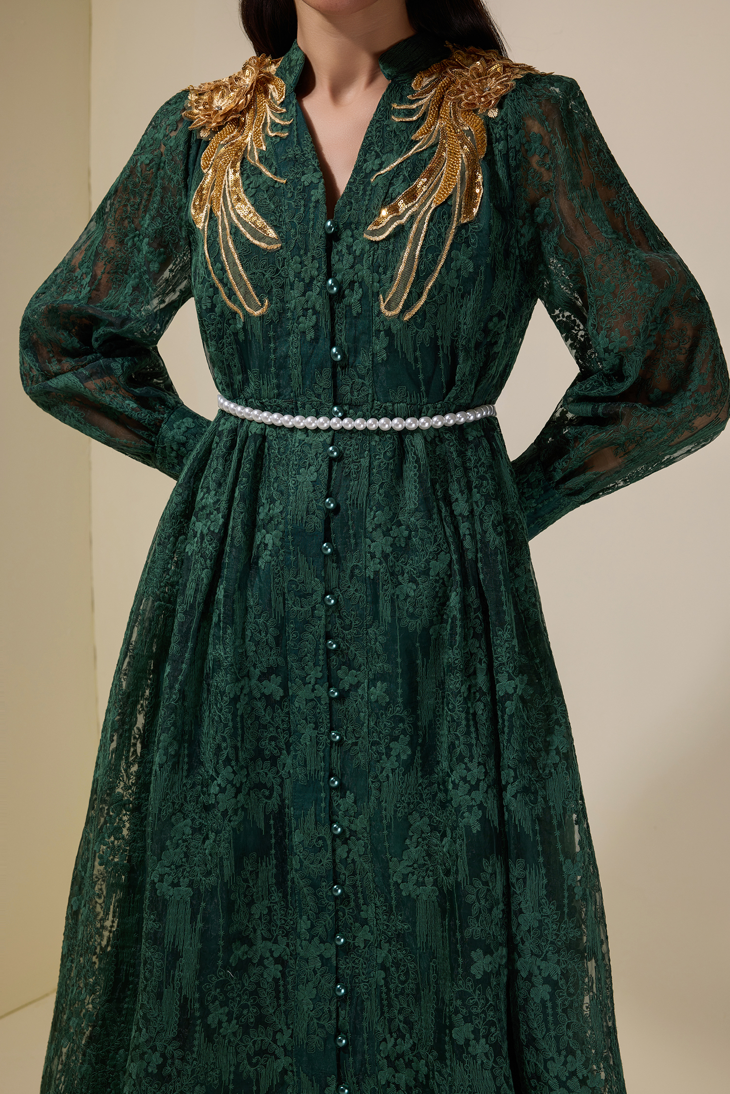 Lace Sequin Embroidered Midi Dress