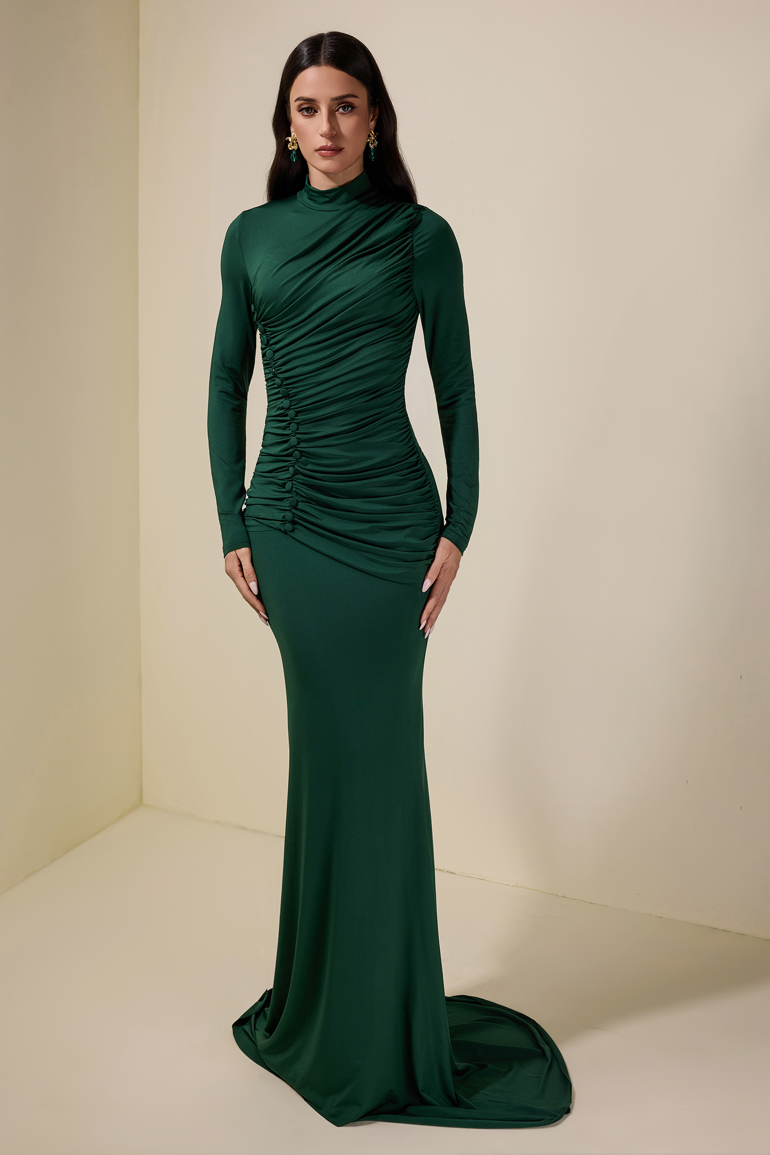 Jersey Gathering Long Sleeve Maxi Dress