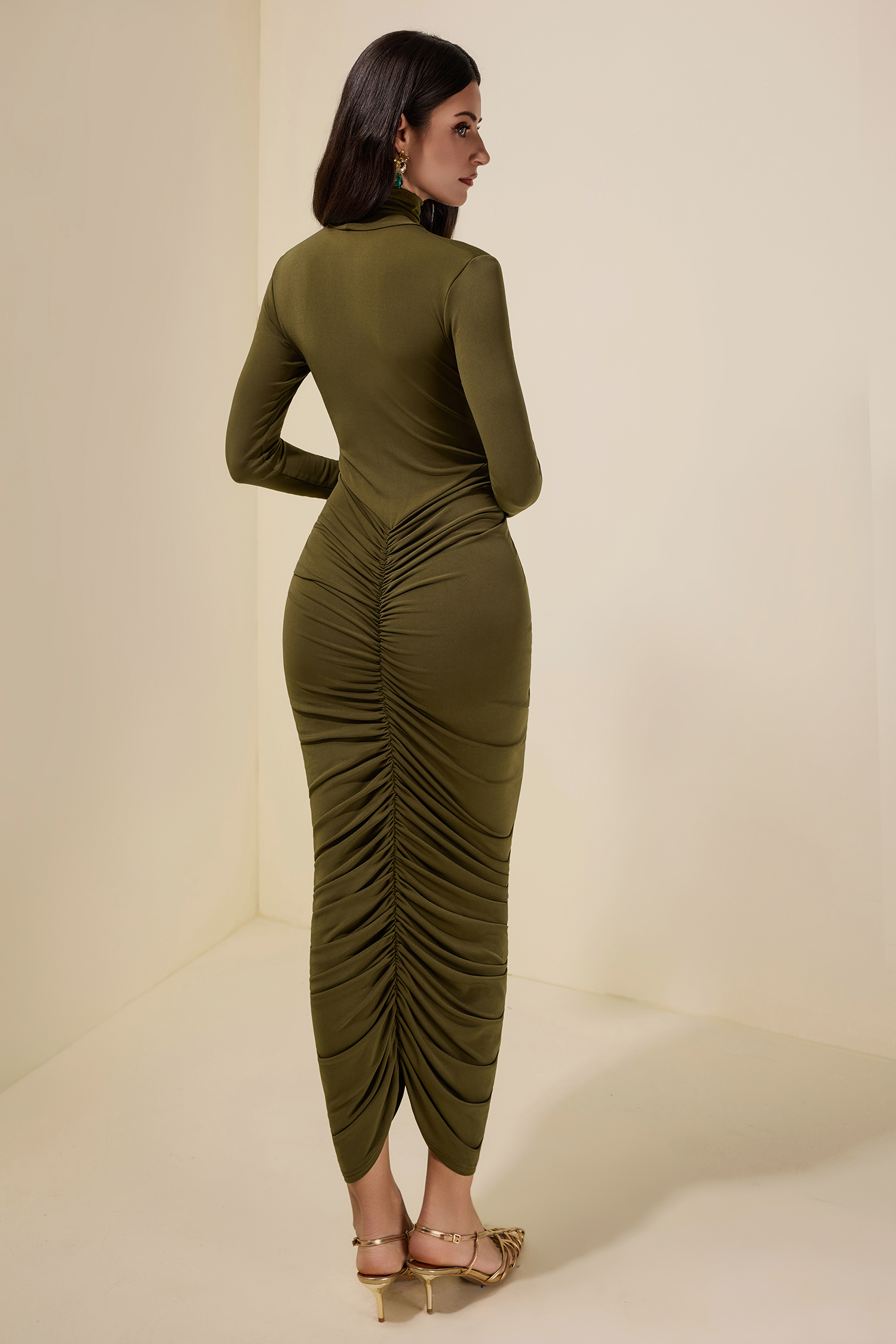 Jersey Gathering Long Sleeve Midi Dress