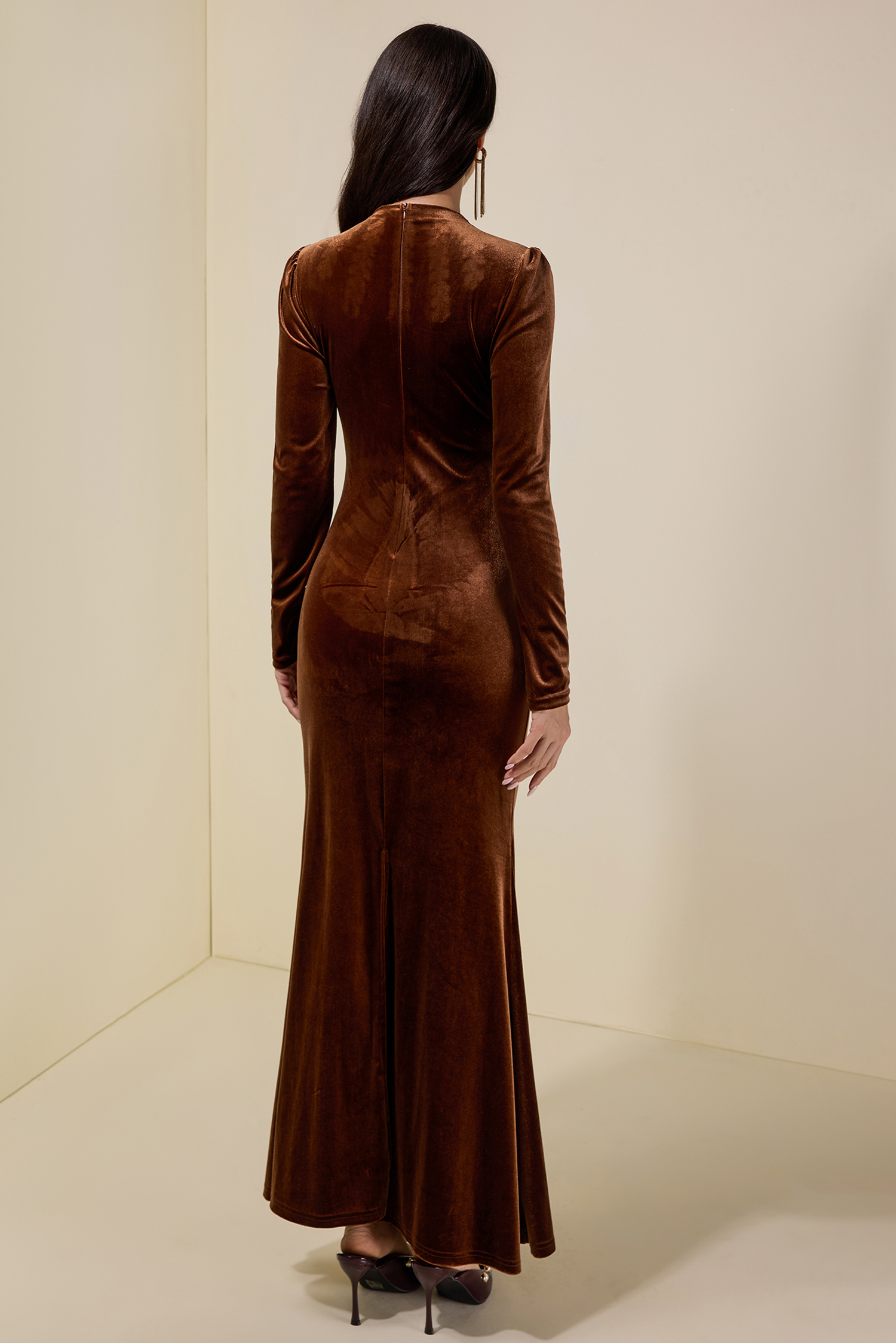 Velvet Rhinestone Draped Maxi Dress