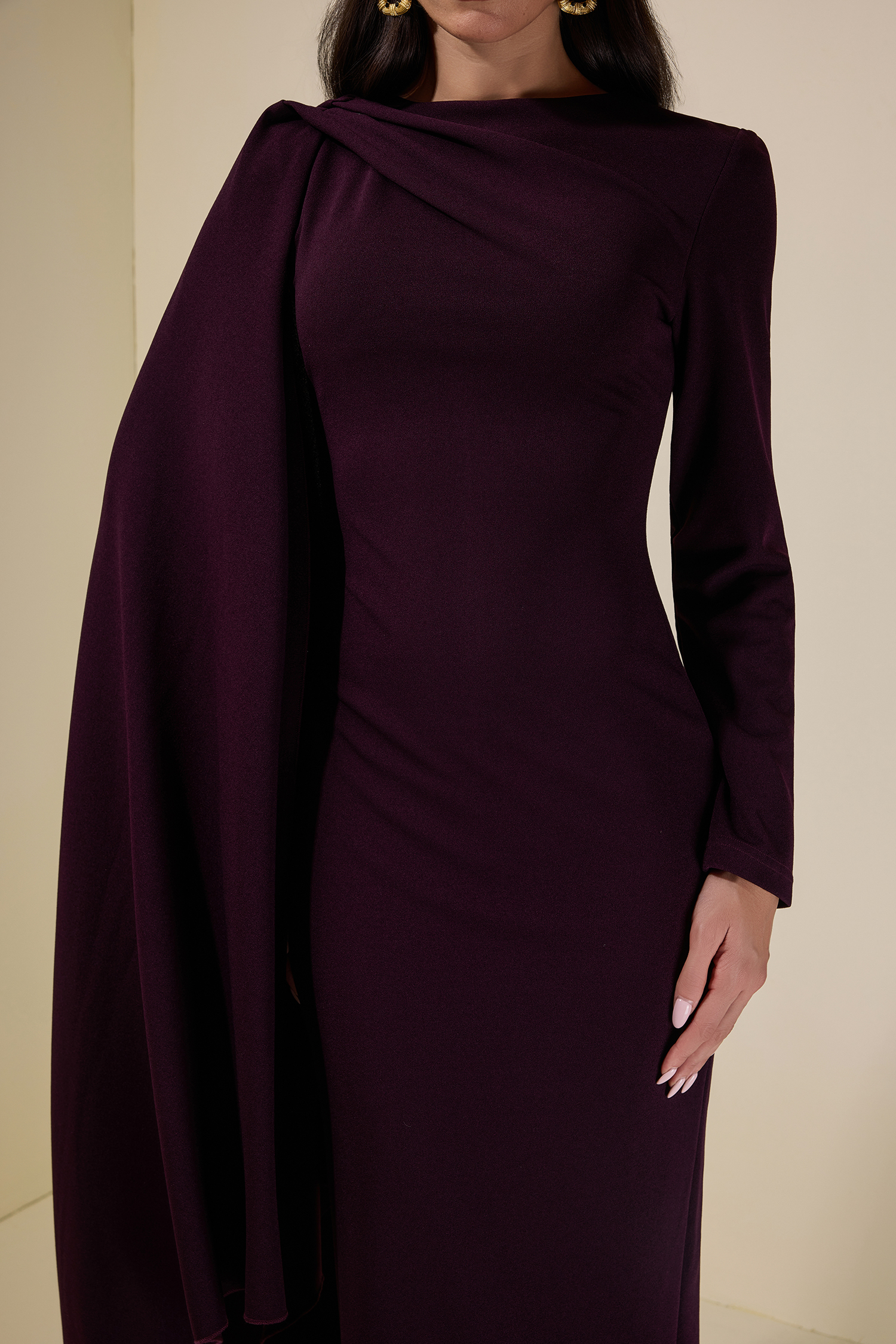 Solid One Sleeve Cape Maxi Dress