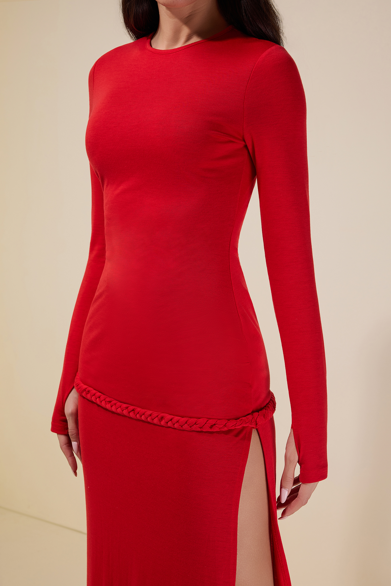 Solid Woven Long Sleeve Maxi Dress