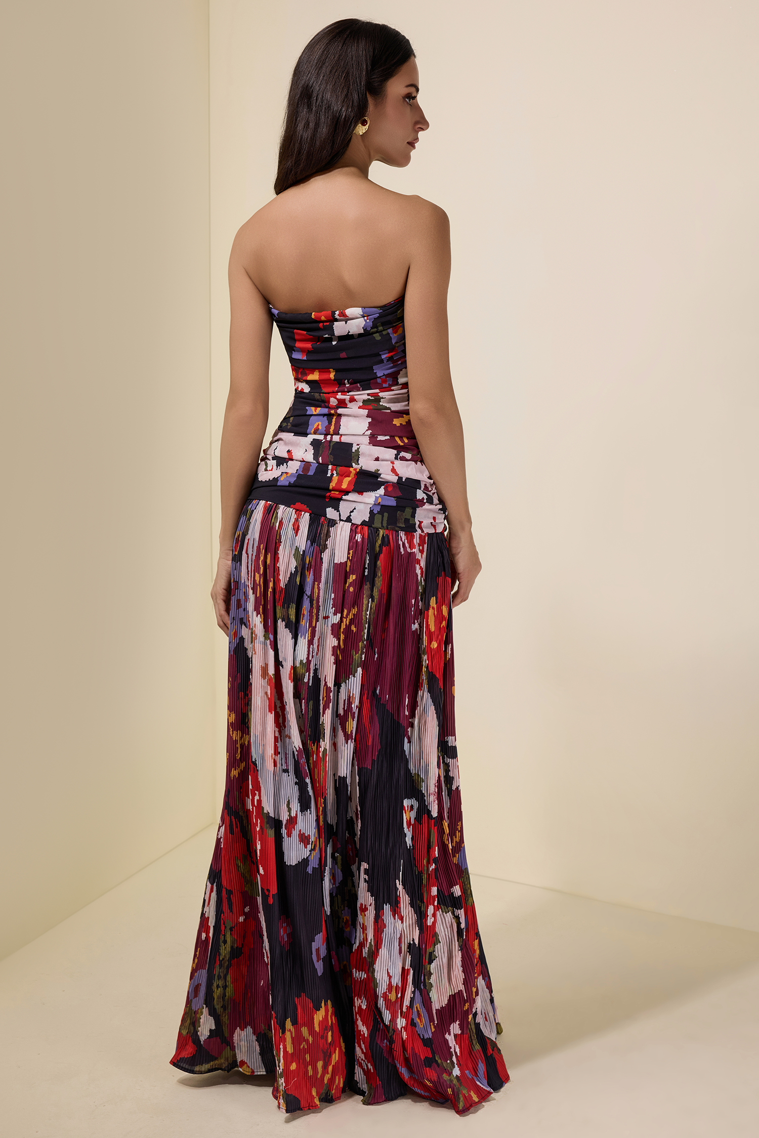 Pleated Off-Shoulder Floral Midi Dress