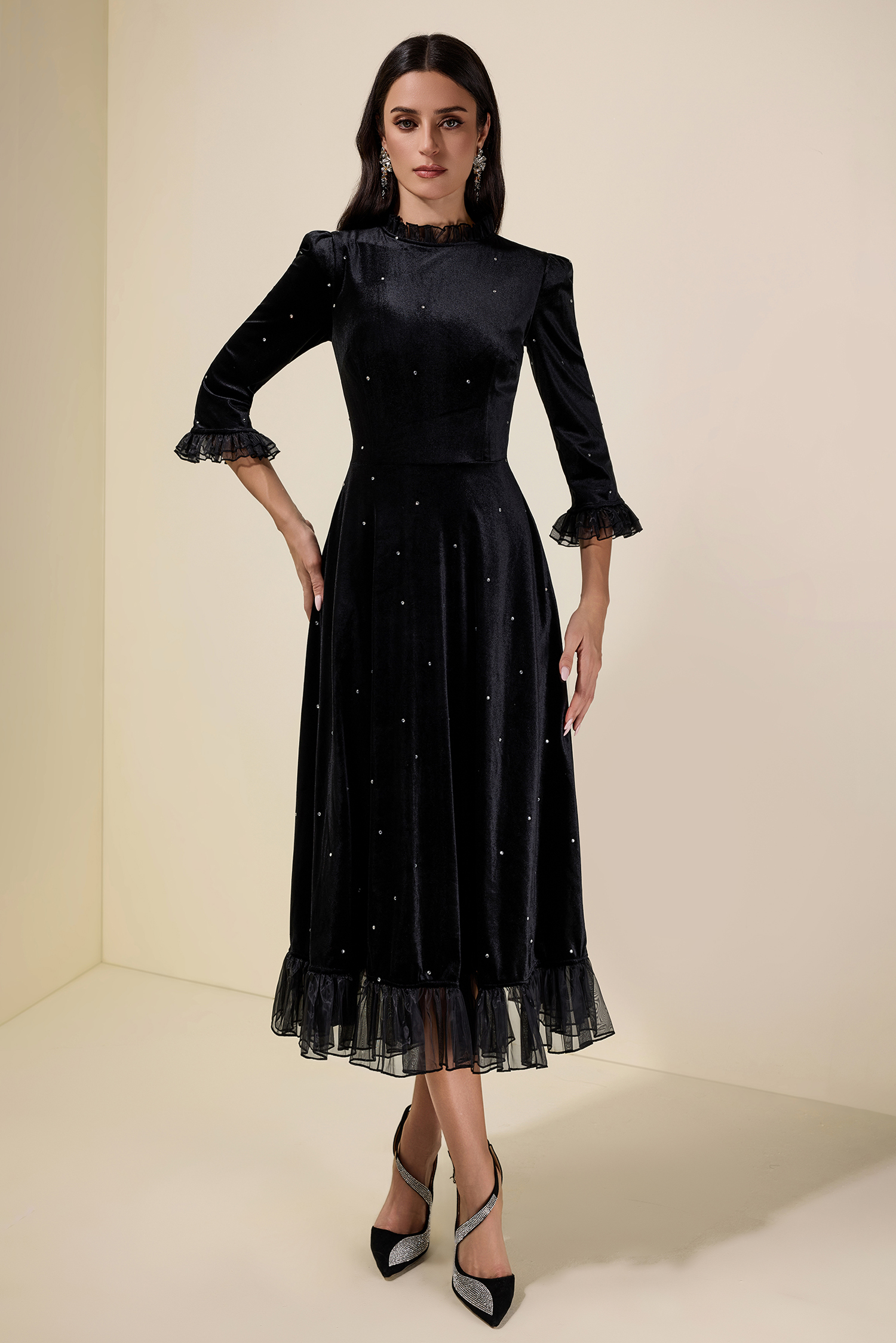 Velvet Mid Sleeve Maxi Dress