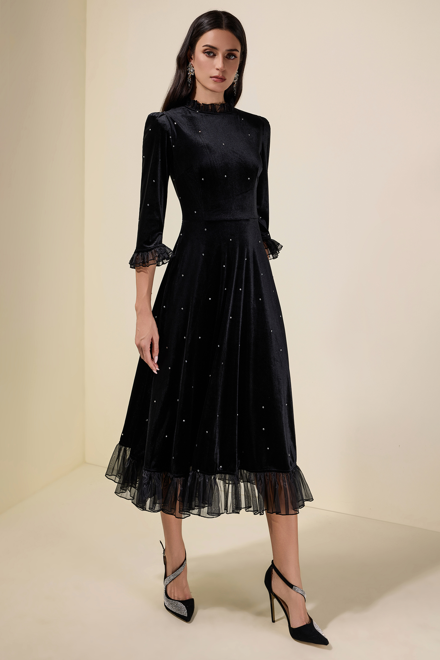 Velvet Mid Sleeve Maxi Dress