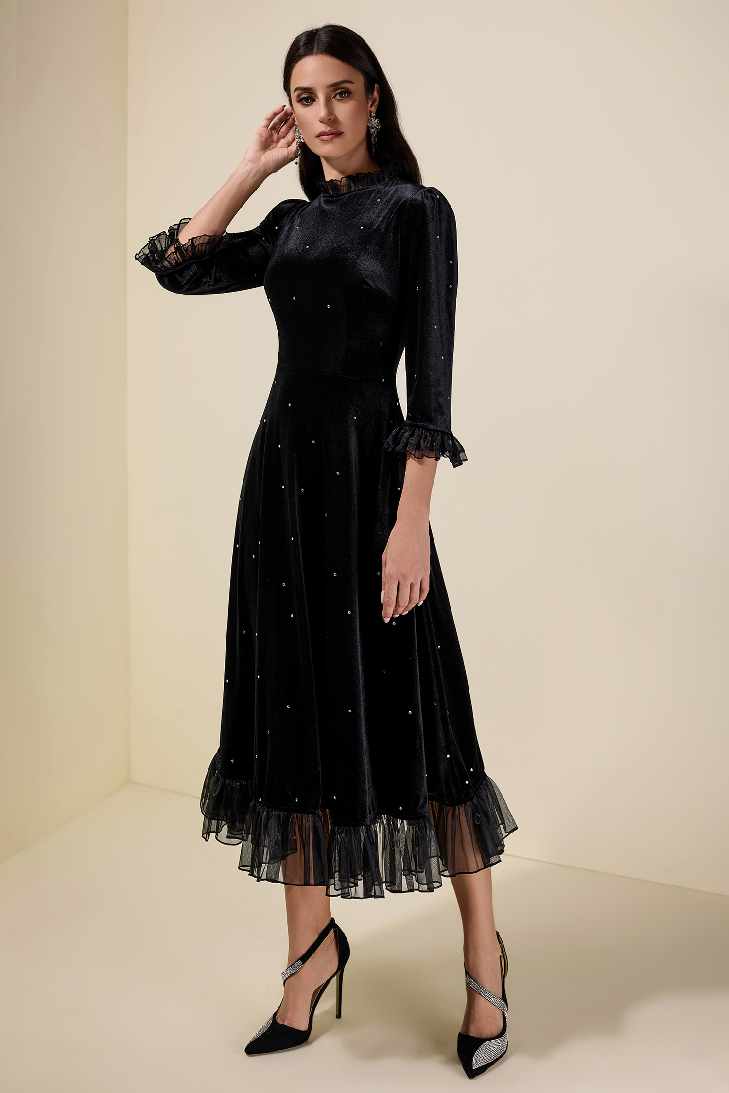 Velvet Mid Sleeve Maxi Dress