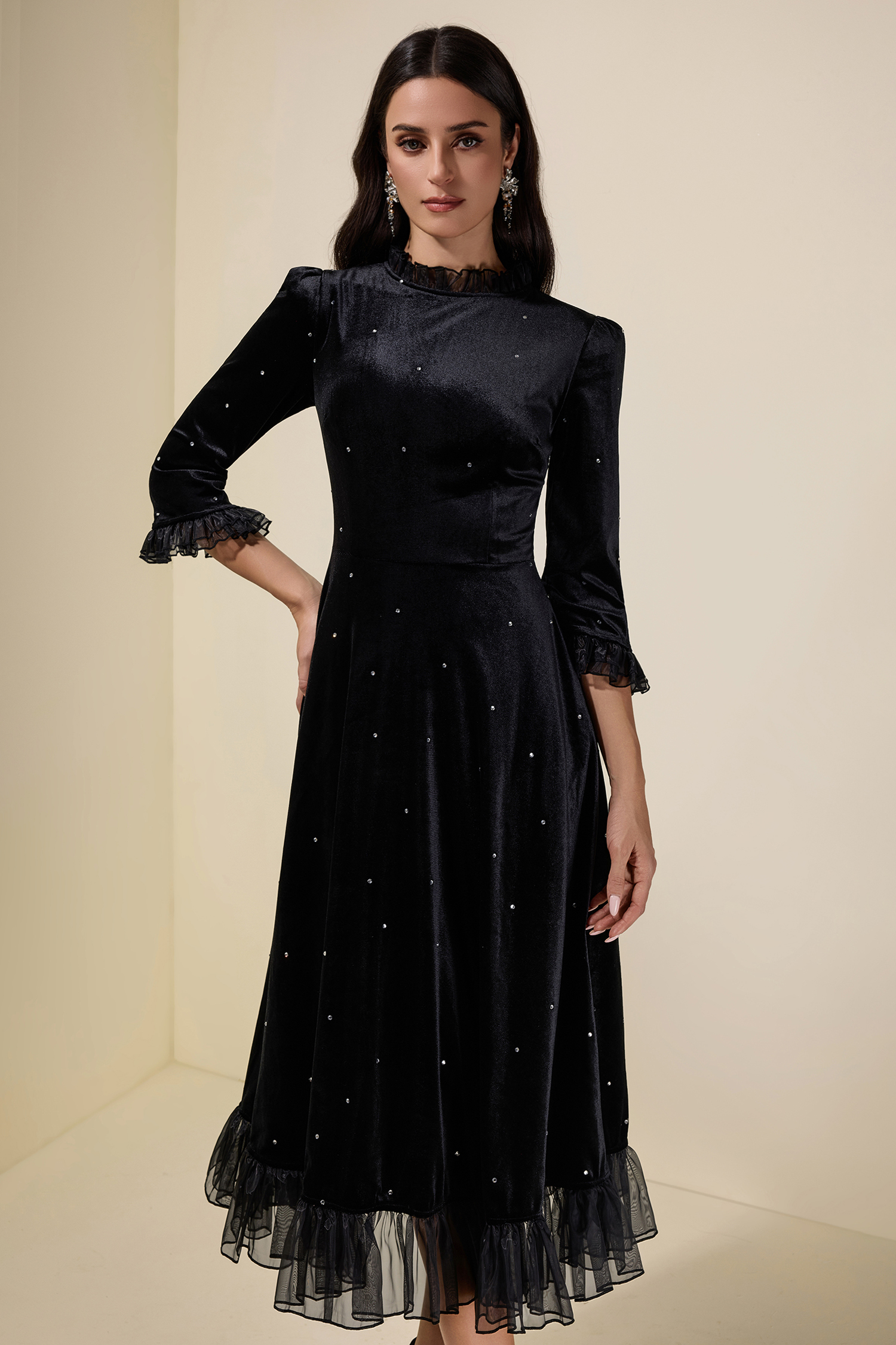 Velvet Mid Sleeve Maxi Dress