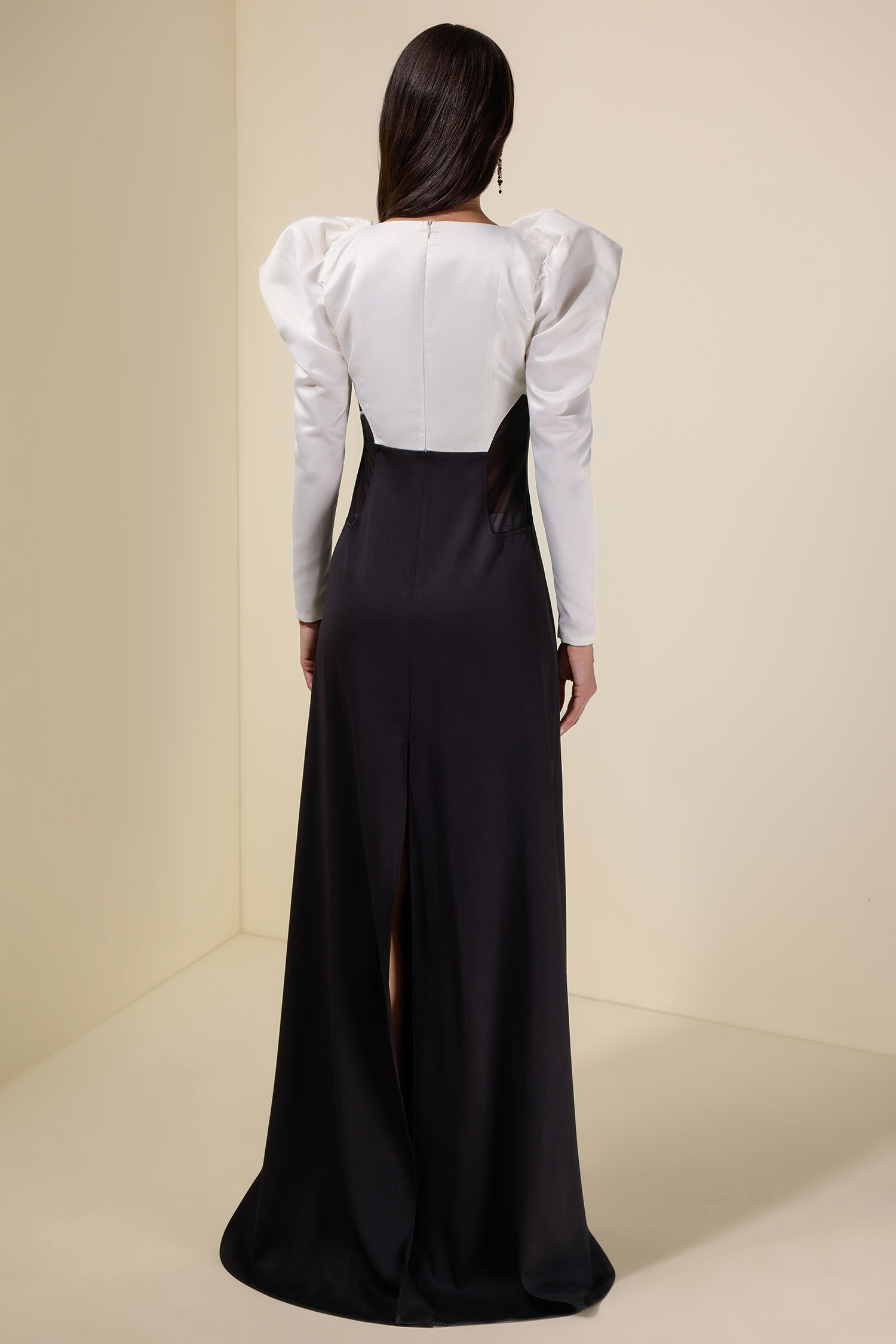 Contrast Color Long Sleeve Maxi Dress