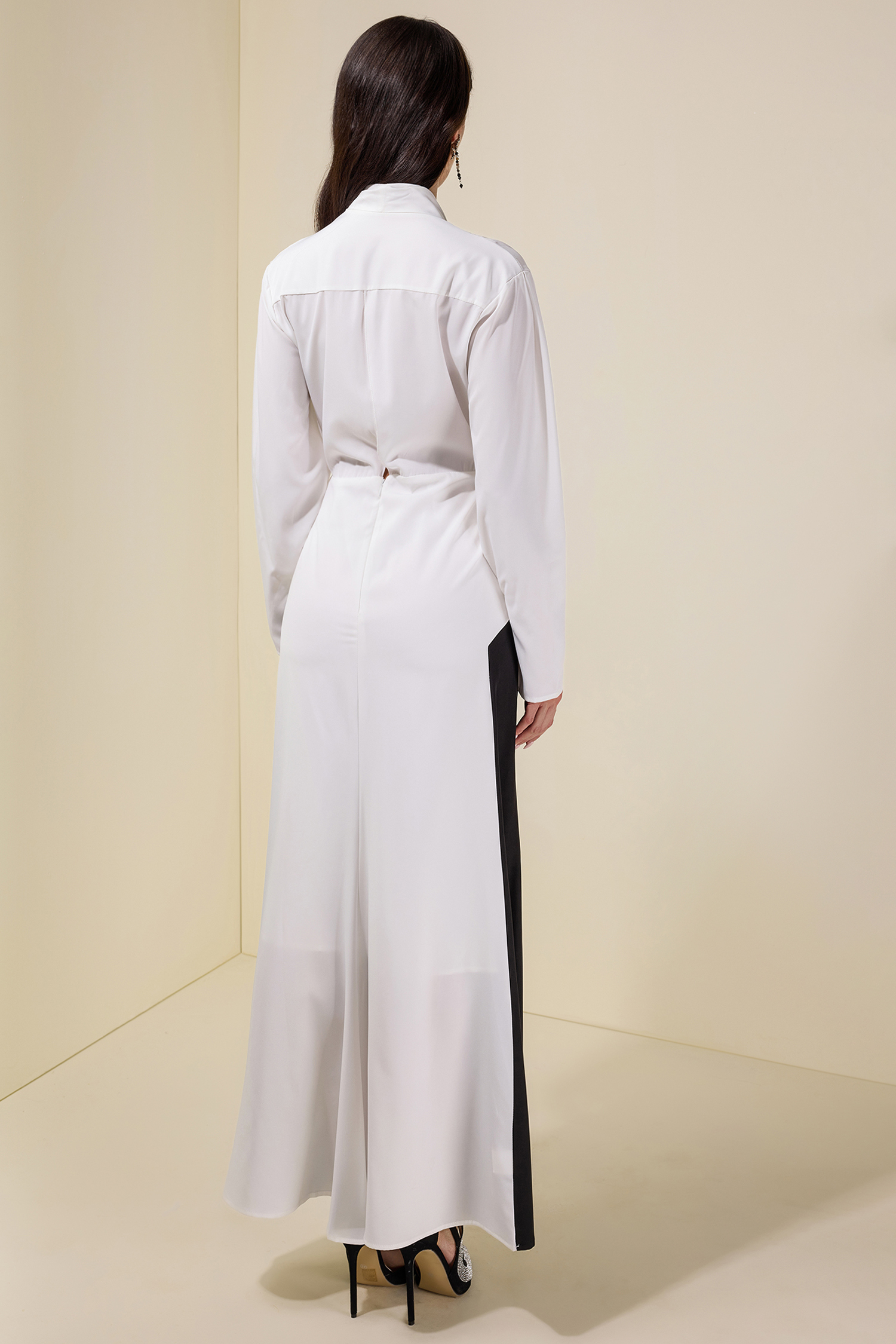 Contrast Color Splicing Lace-Up Maxi Dress