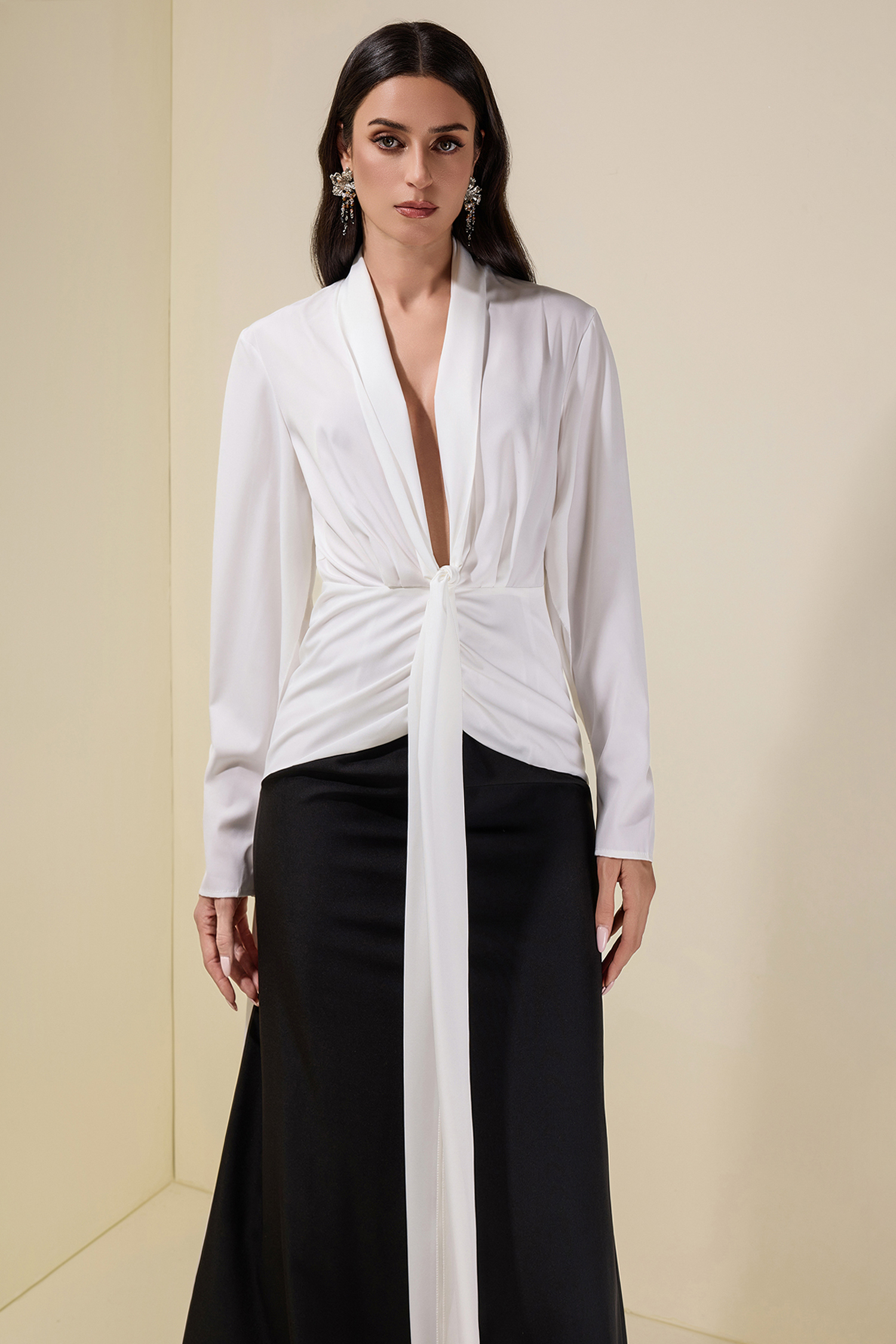 Contrast Color Splicing Lace-Up Maxi Dress