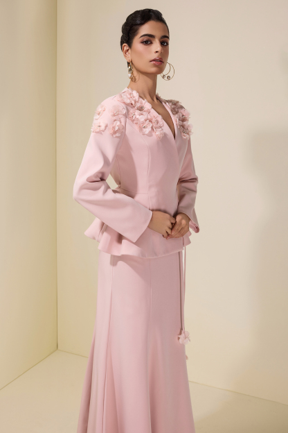 3D Flower Lace-Up Top & Maxi Skirt Set