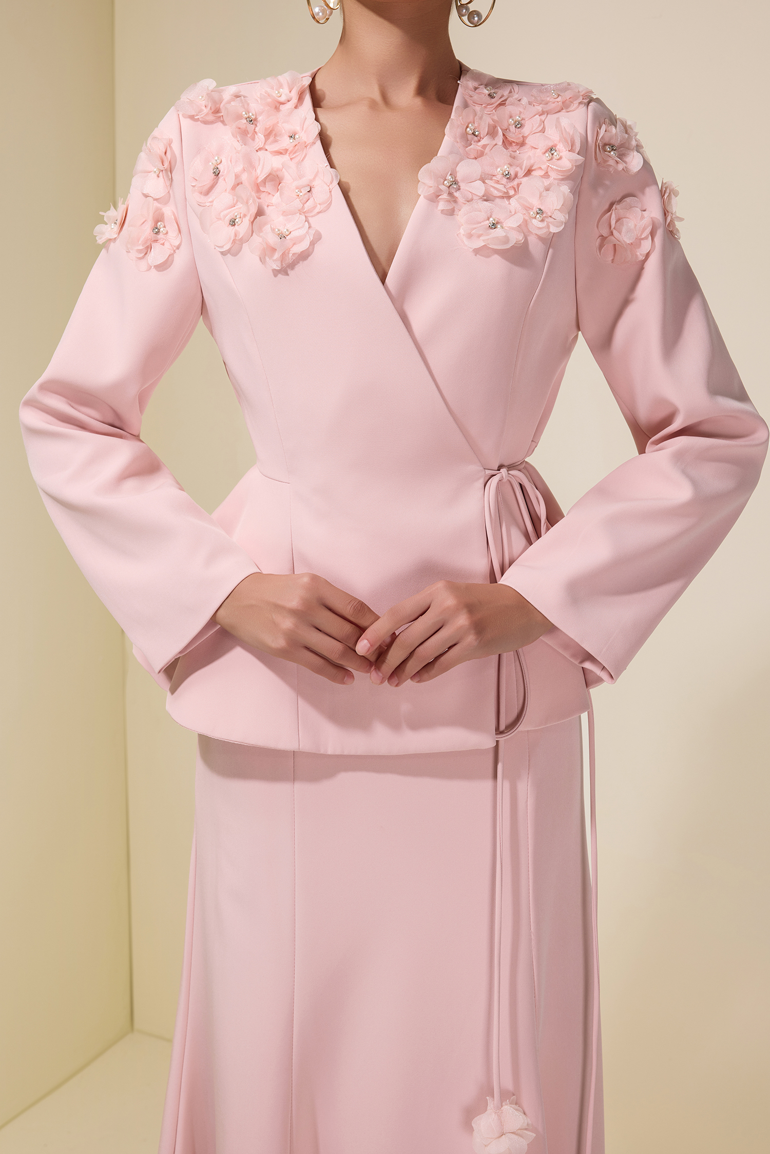 3D Flower Lace-Up Top & Maxi Skirt Set