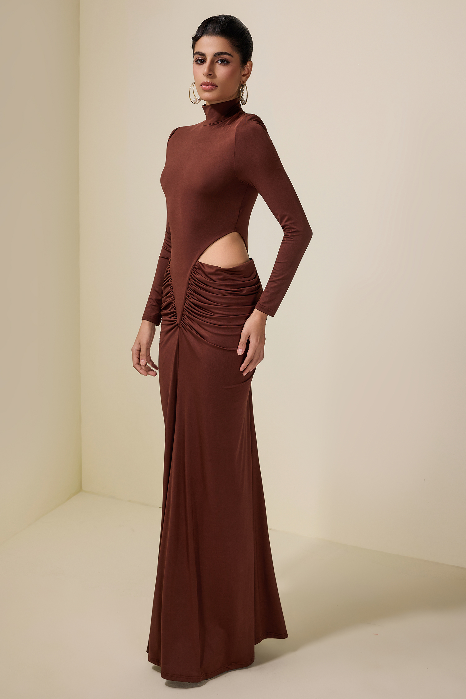 Jersey Cut-Out Long Sleeve Maxi Dress