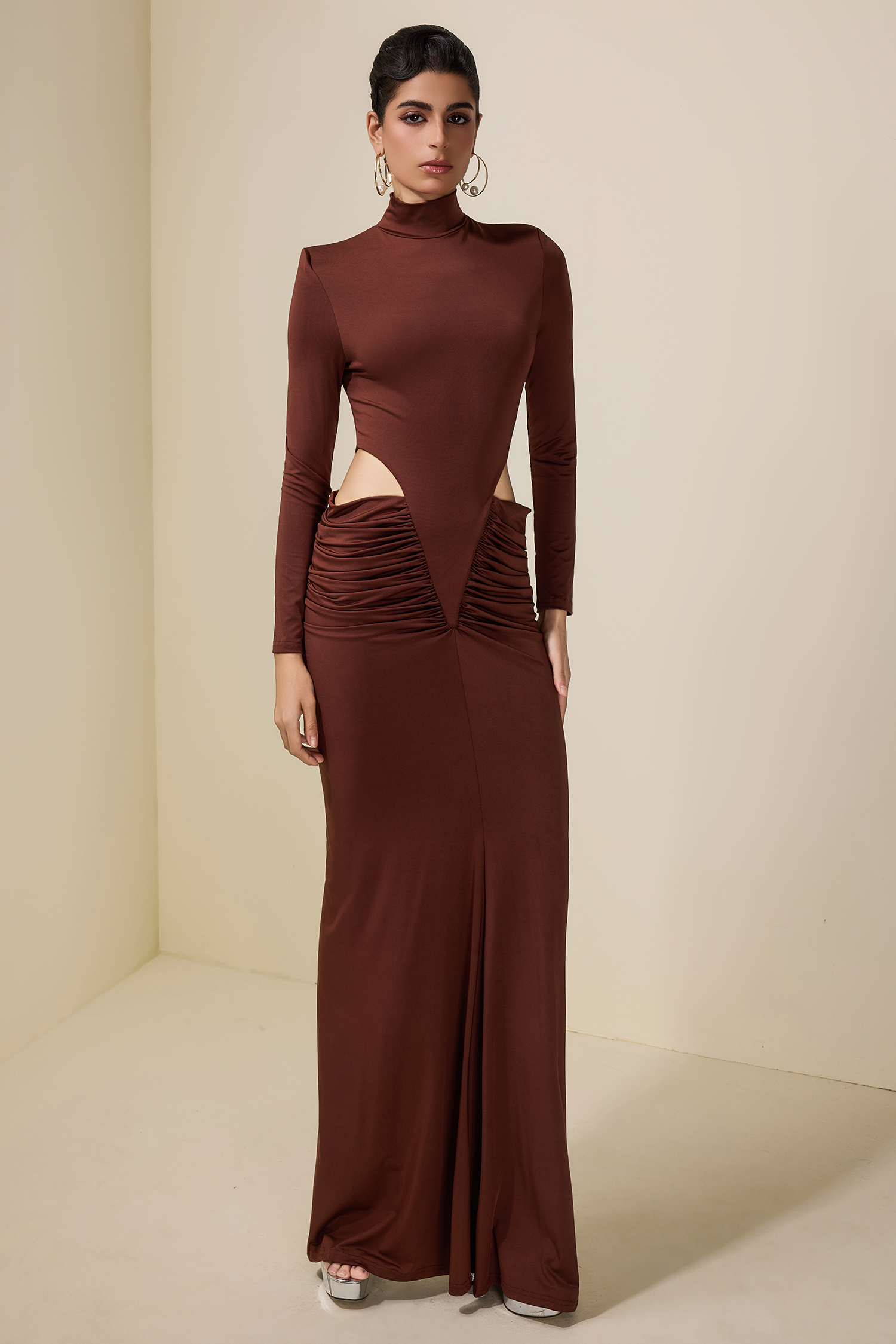 Jersey Cut-Out Long Sleeve Maxi Dress