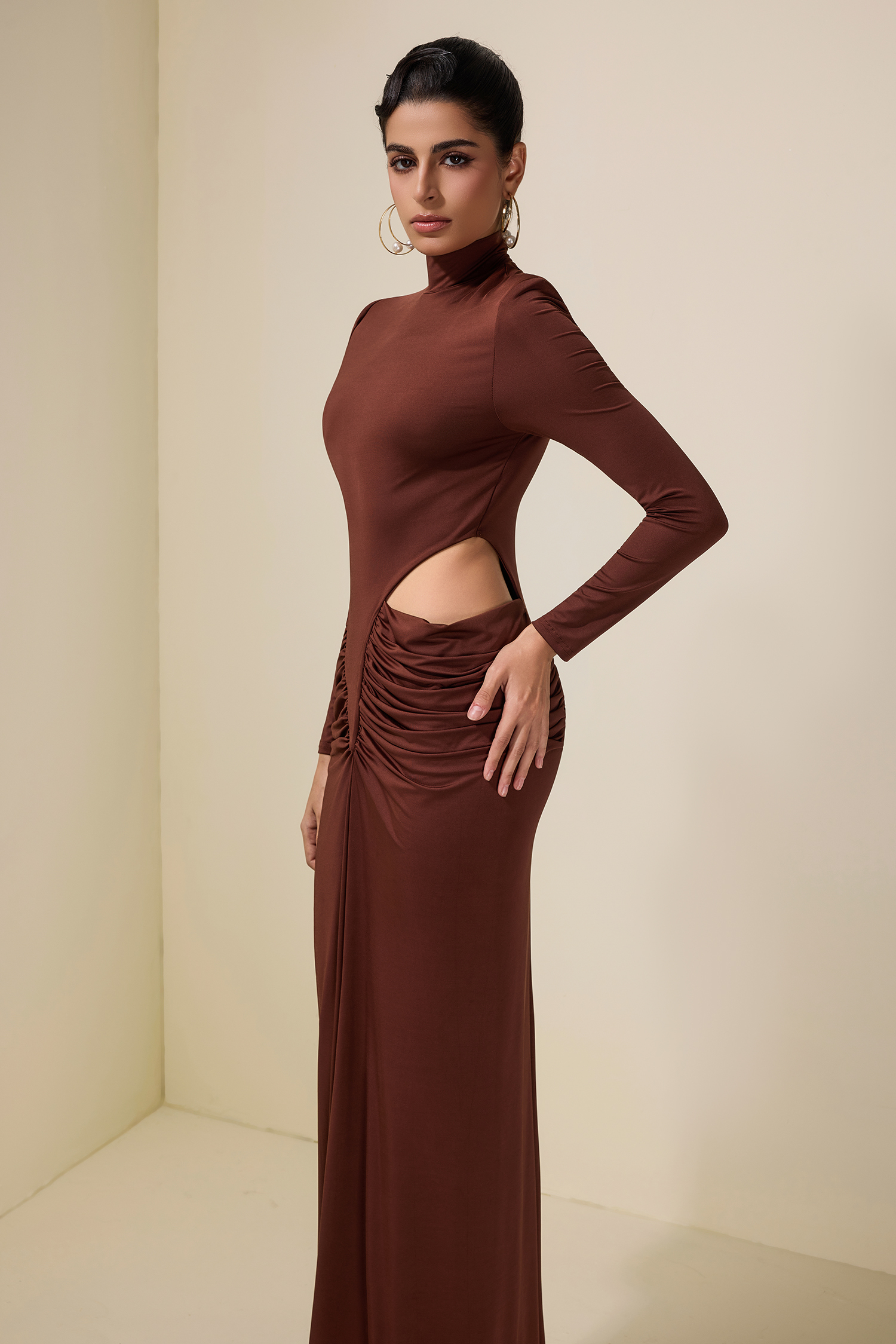 Jersey Cut-Out Long Sleeve Maxi Dress