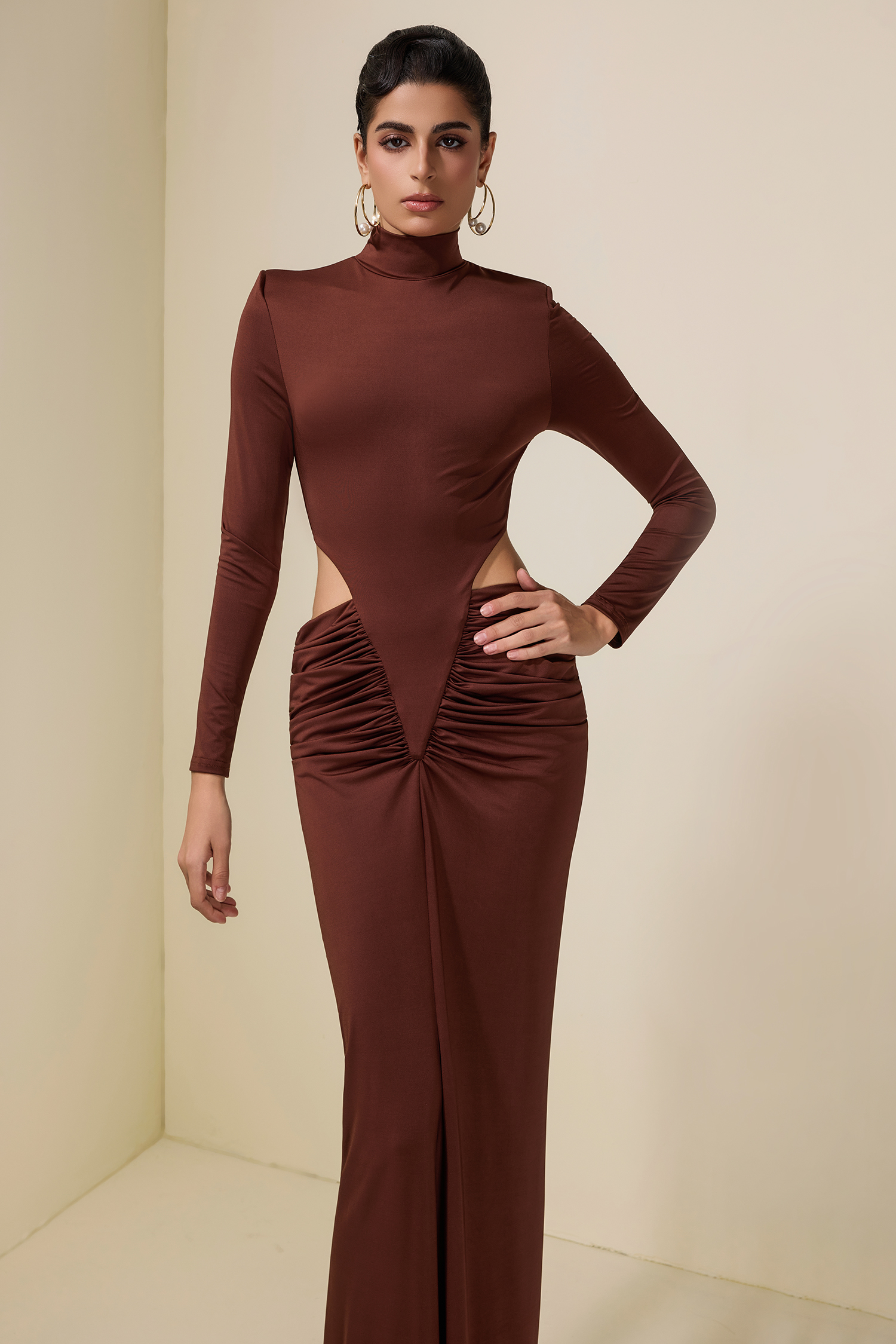 Jersey Cut-Out Long Sleeve Maxi Dress