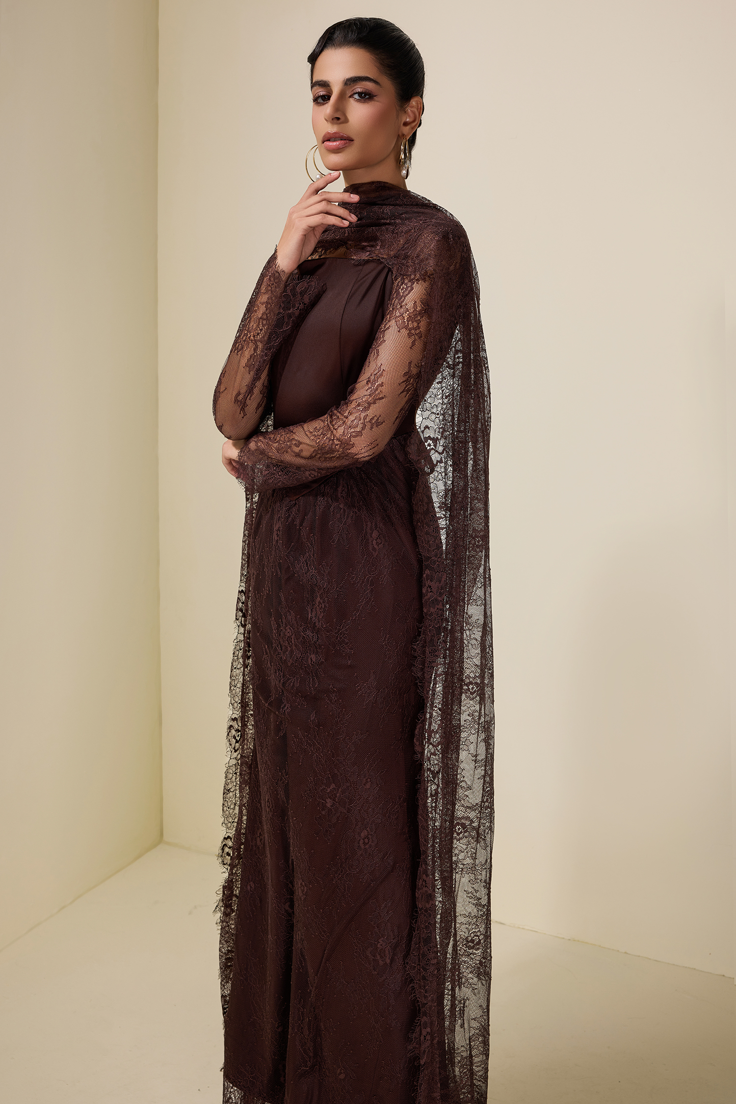 Lace Splicing Satin Tie-Up Maxi Dress