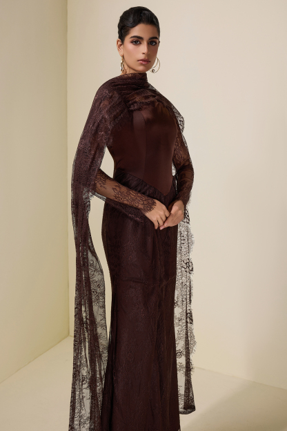 Lace Splicing Satin Tie-Up Maxi Dress