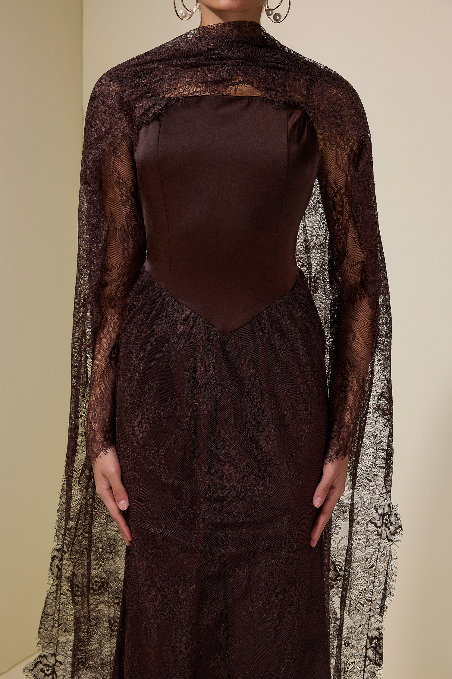 Lace Splicing Satin Tie-Up Maxi Dress