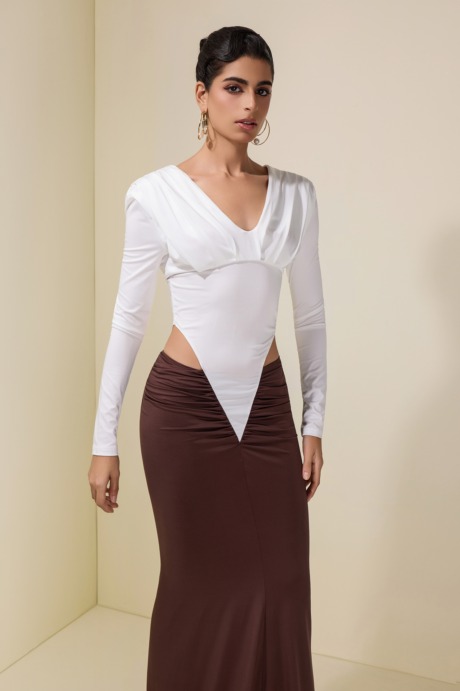 Jersey Contrast Color Cut-Out Maxi Dress