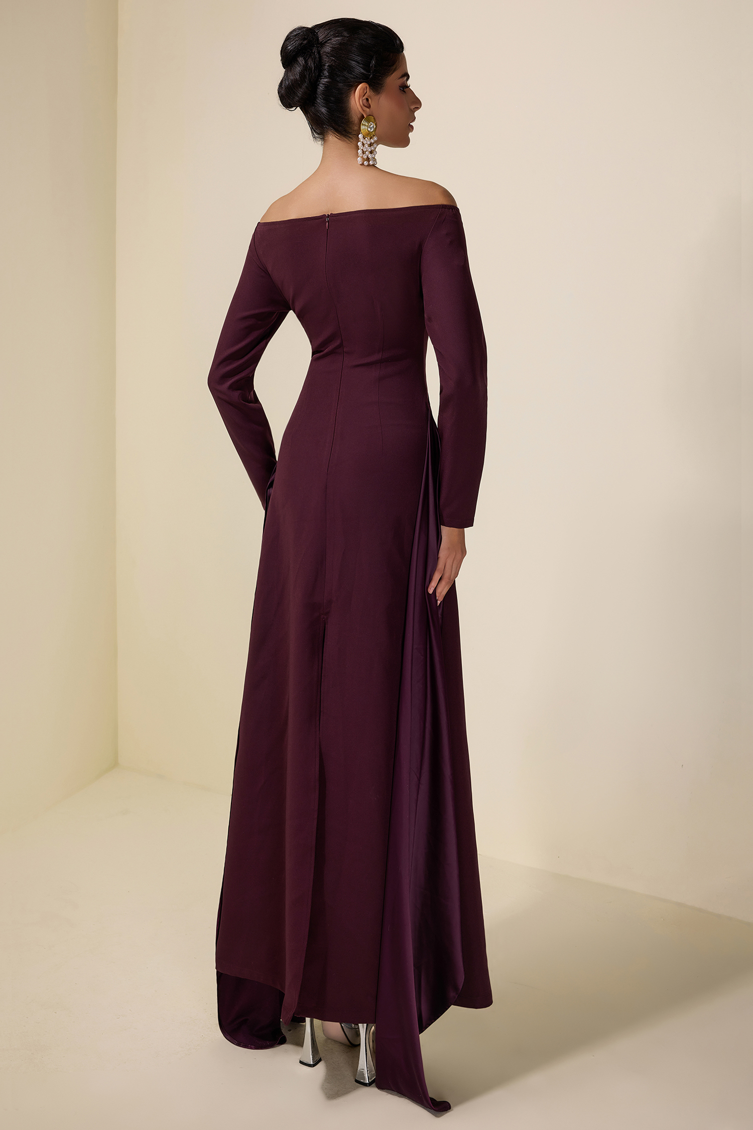 Satin Splicing Off-Shoulder Maxi Dress