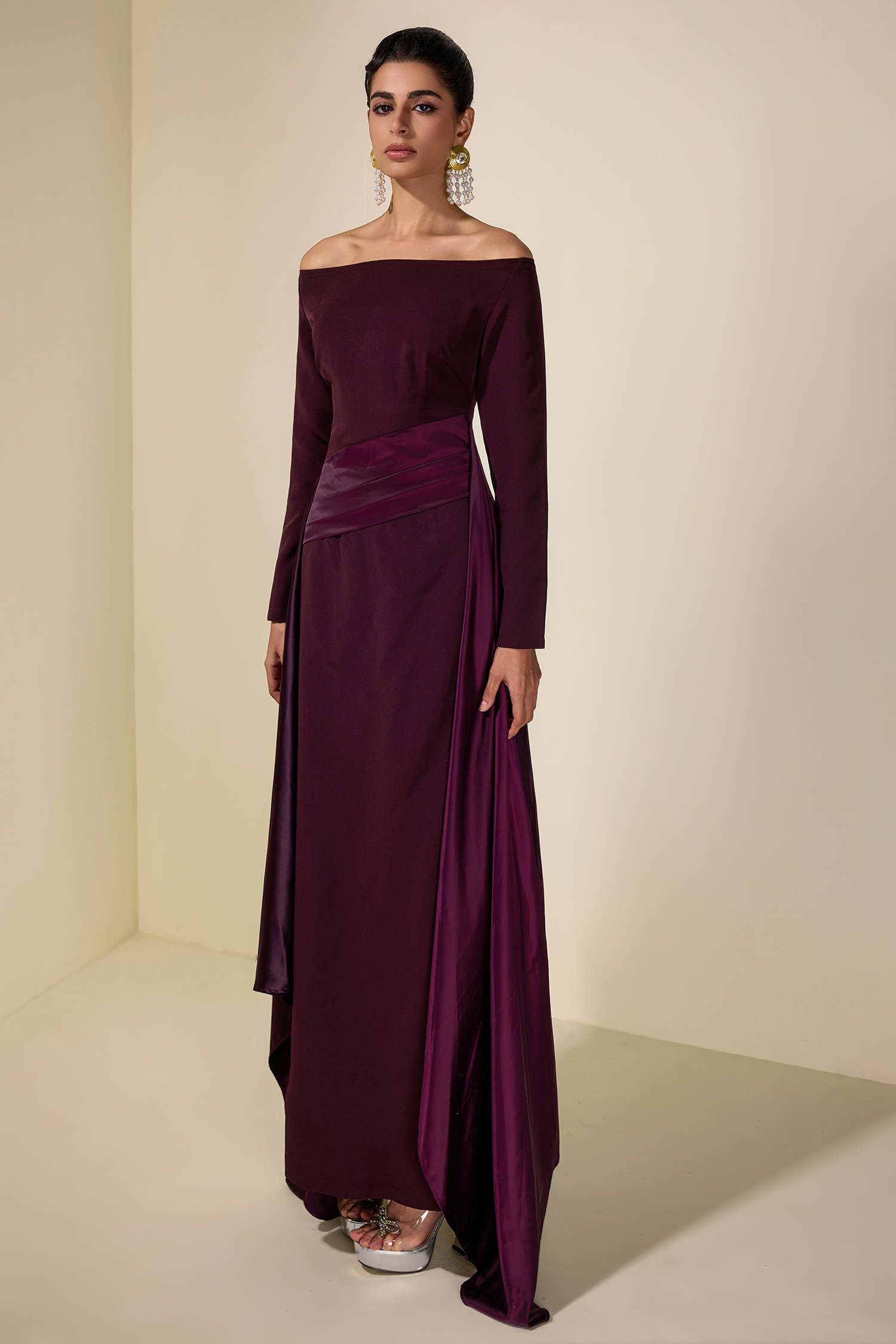 Satin Splicing Off-Shoulder Maxi Dress