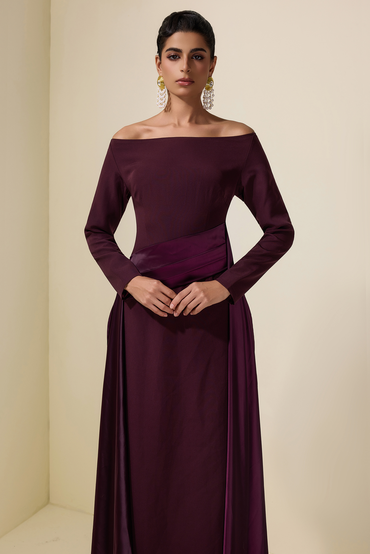 Satin Splicing Off-Shoulder Maxi Dress