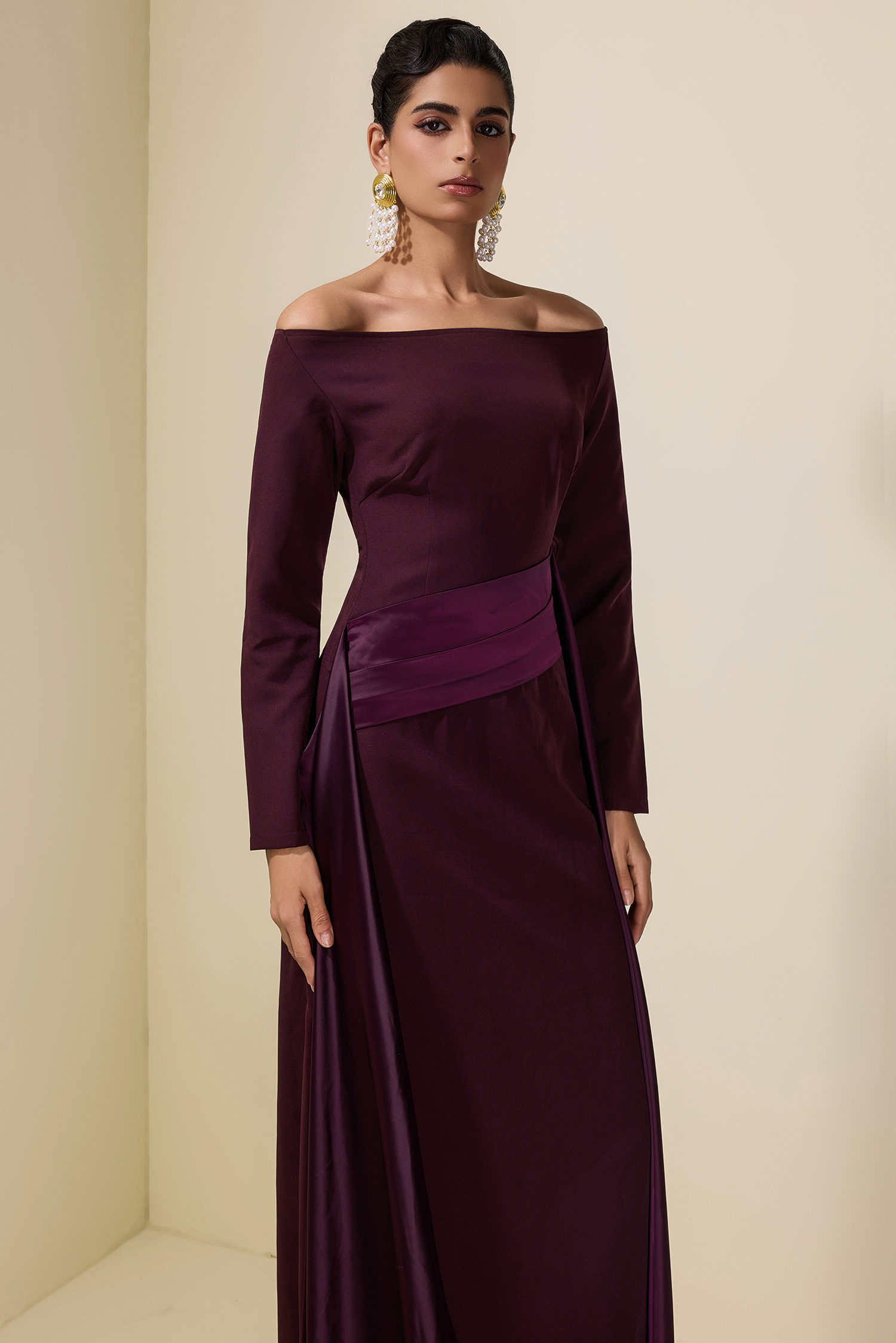 Satin Splicing Off-Shoulder Maxi Dress